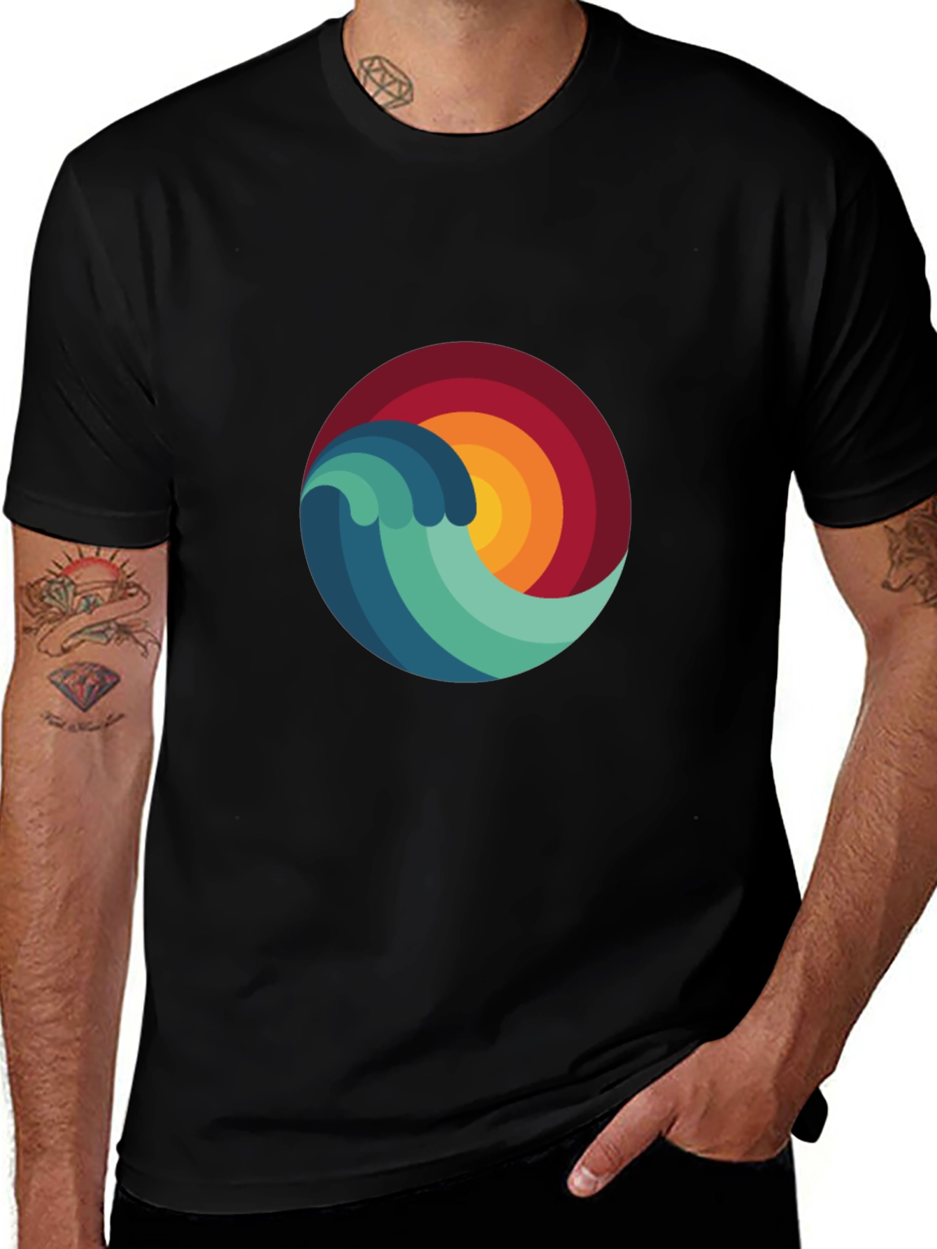 Wave & Sun Graphic Tee - Mens Black T-Shirt