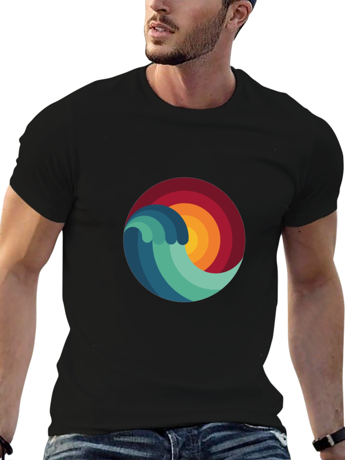 Wave & Sun Graphic Tee - Mens Black T-Shirt