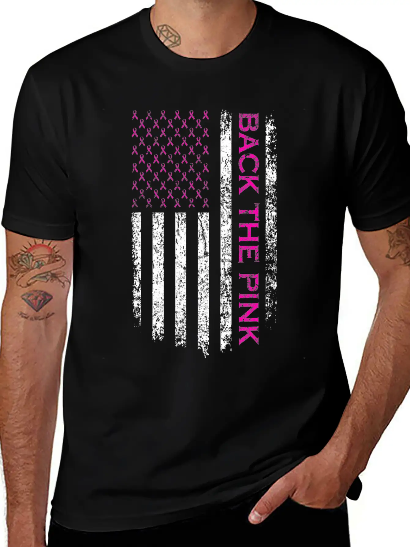 Back The Pink Breast Cancer Awareness Flag Lightweight Cotton T-Shirt – Daily Comfort Graphic Shirt