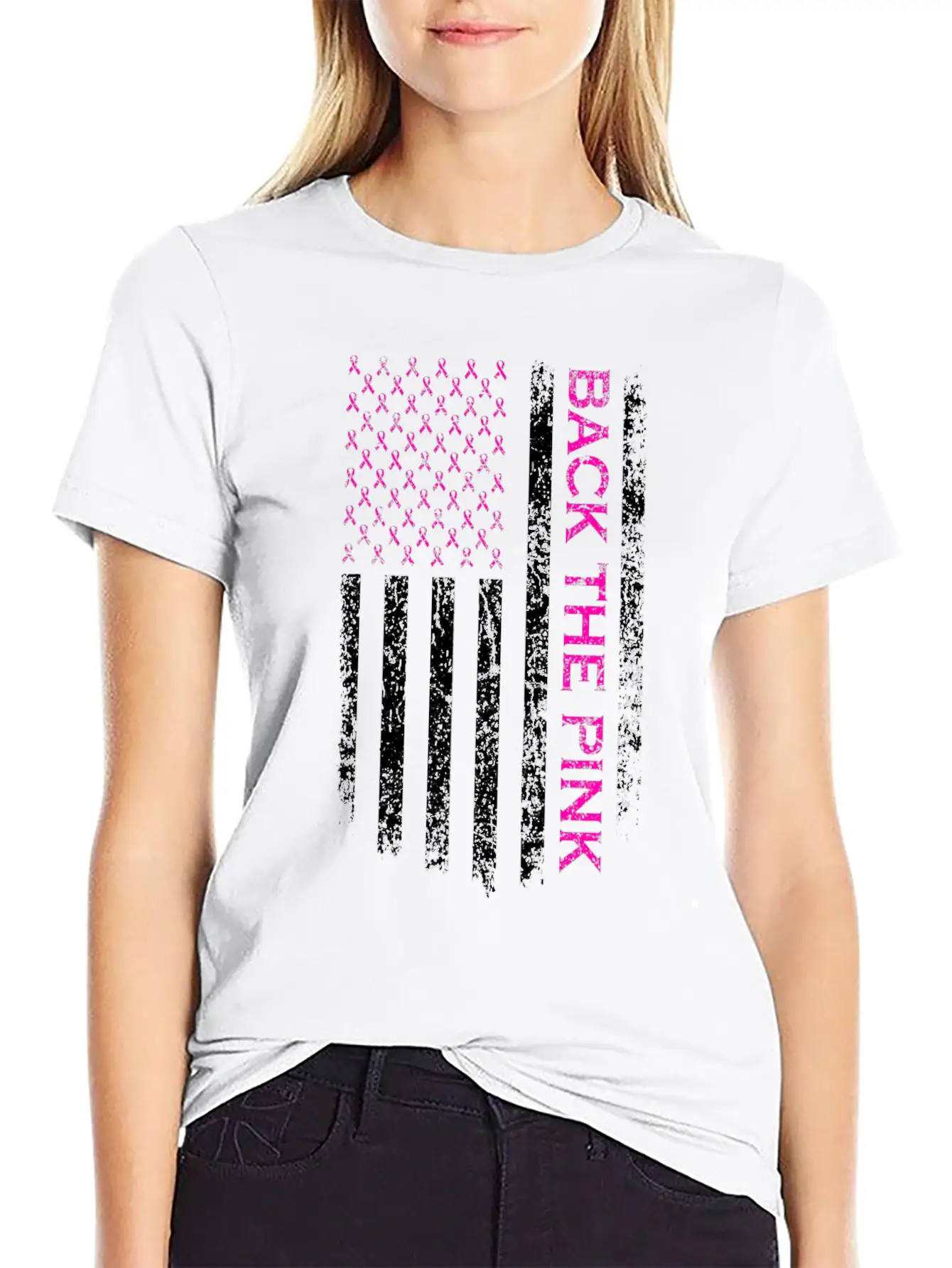 Back The Pink Breast Cancer Awareness Flag Lightweight Cotton T-Shirt – Daily Comfort Graphic Shirt