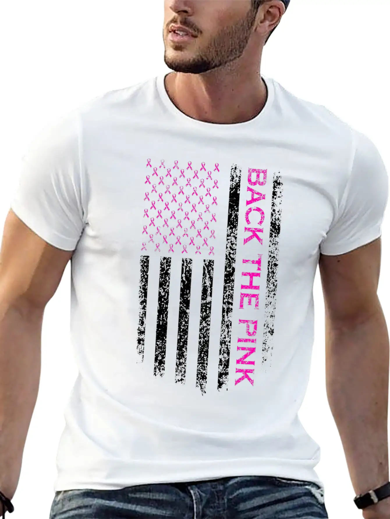 Back The Pink Breast Cancer Awareness Flag Lightweight Cotton T-Shirt – Daily Comfort Graphic Shirt