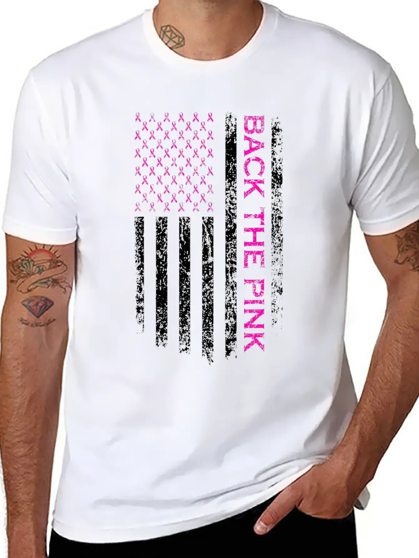 Back The Pink Breast Cancer Awareness Flag Lightweight Cotton T-Shirt – Daily Comfort Graphic Shirt