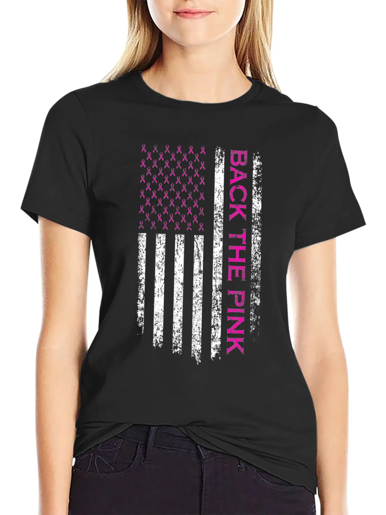 Back The Pink Breast Cancer Awareness Flag Lightweight Cotton T-Shirt – Daily Comfort Graphic Shirt