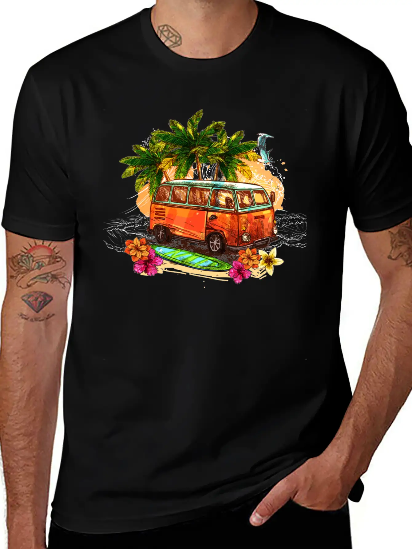 Beach Car Lightweight Cotton T-Shirt – Daily Comfort Graphic Shirt