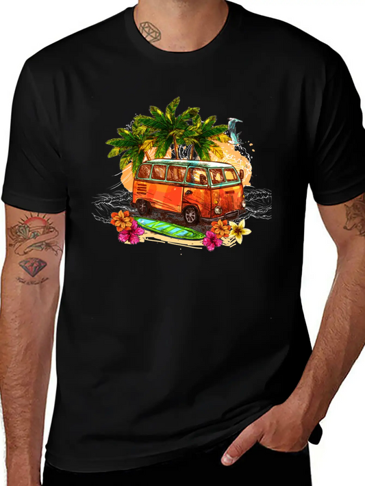 Beach Car Lightweight Cotton T-Shirt – Daily Comfort Graphic Shirt