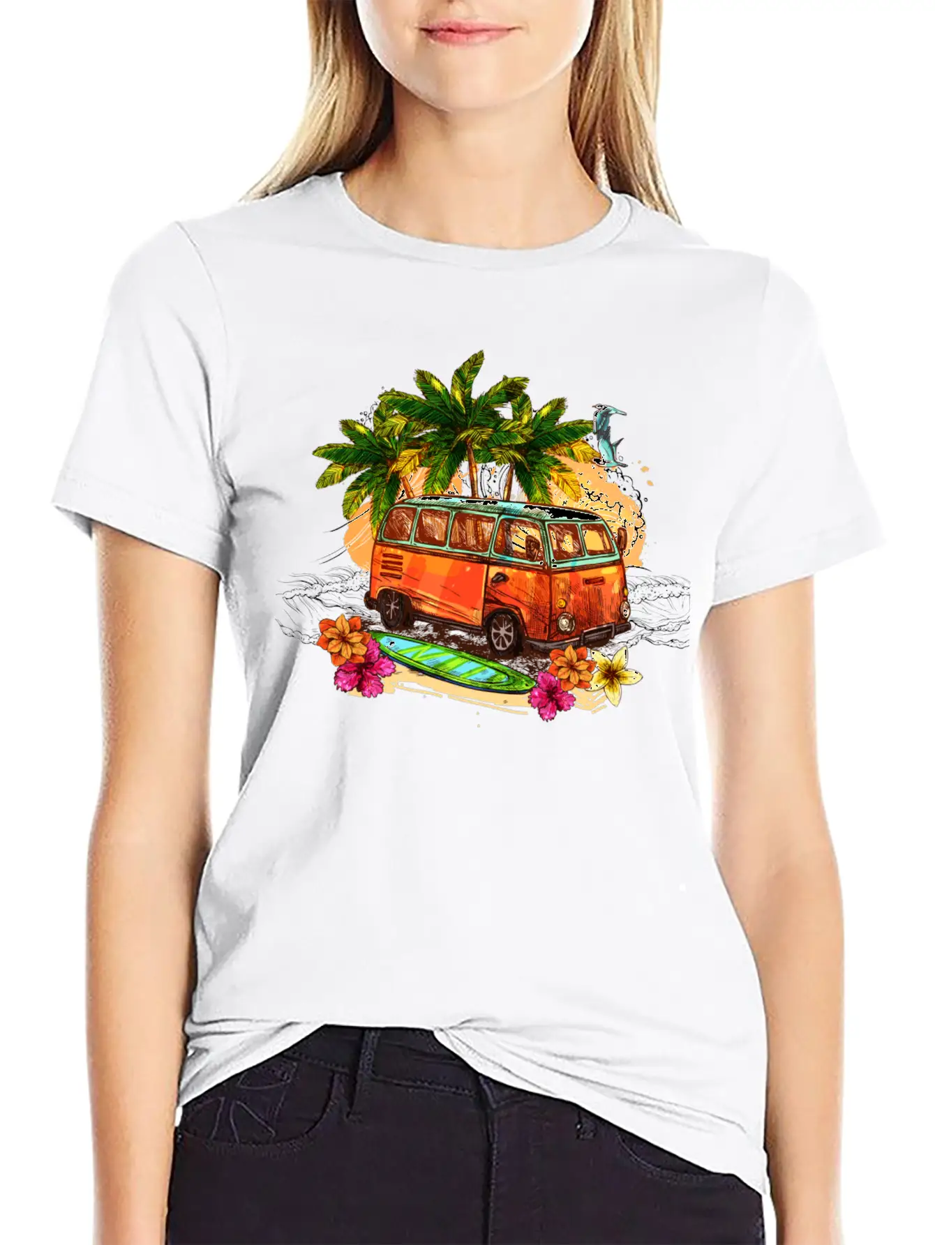 Beach Car Lightweight Cotton T-Shirt – Daily Comfort Graphic Shirt