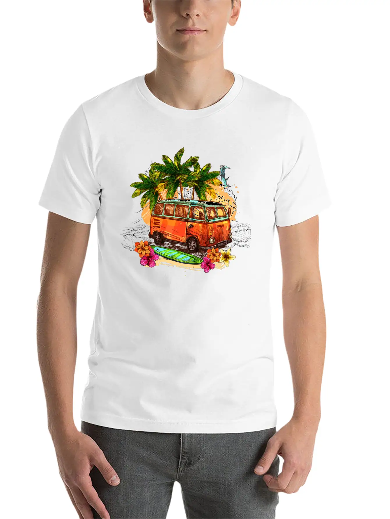 Beach Car Lightweight Cotton T-Shirt – Daily Comfort Graphic Shirt
