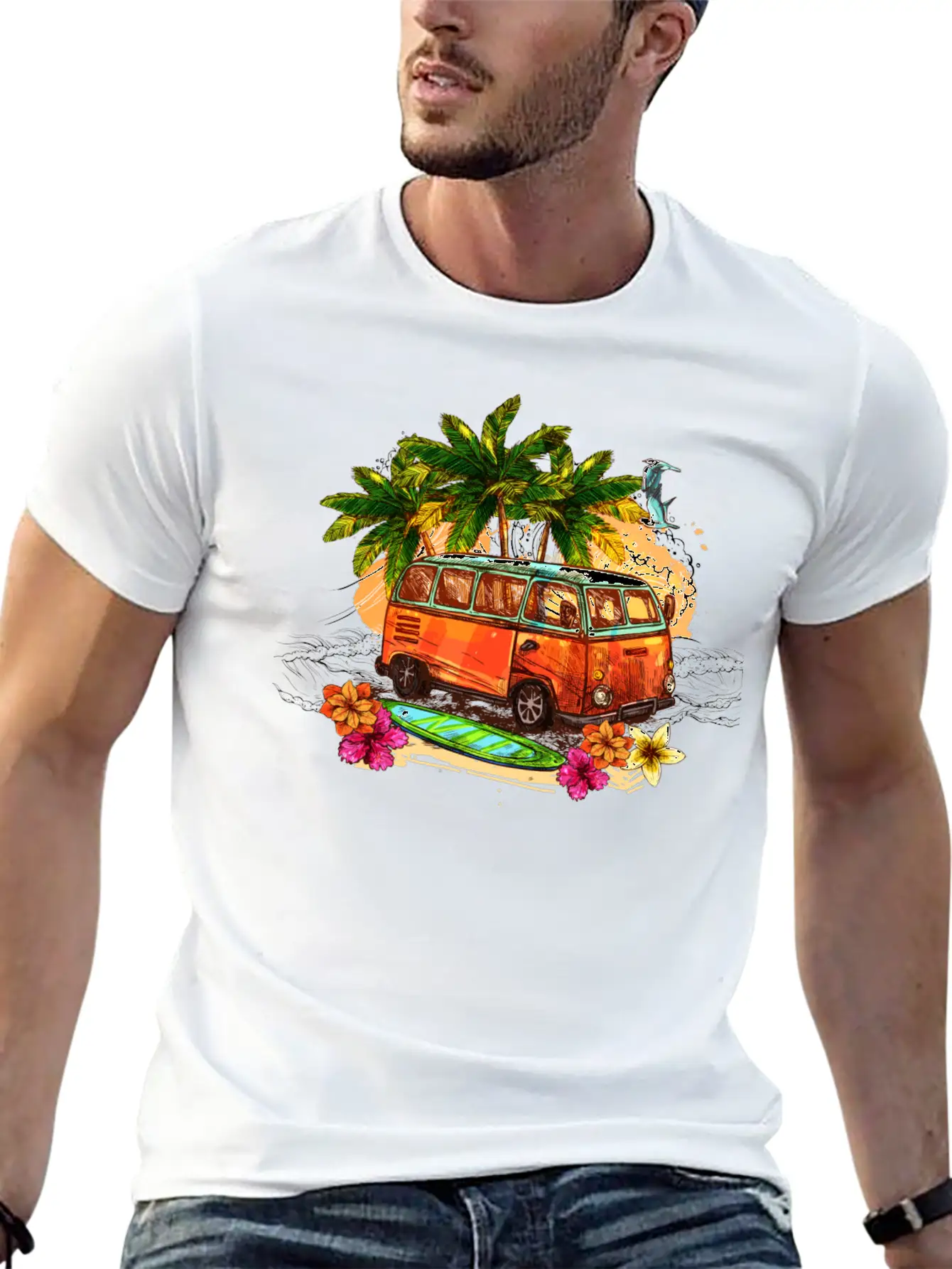 Beach Car Lightweight Cotton T-Shirt – Daily Comfort Graphic Shirt