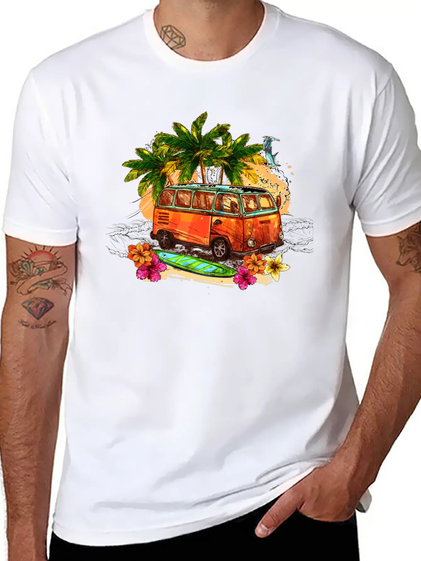 Beach Car Lightweight Cotton T-Shirt – Daily Comfort Graphic Shirt