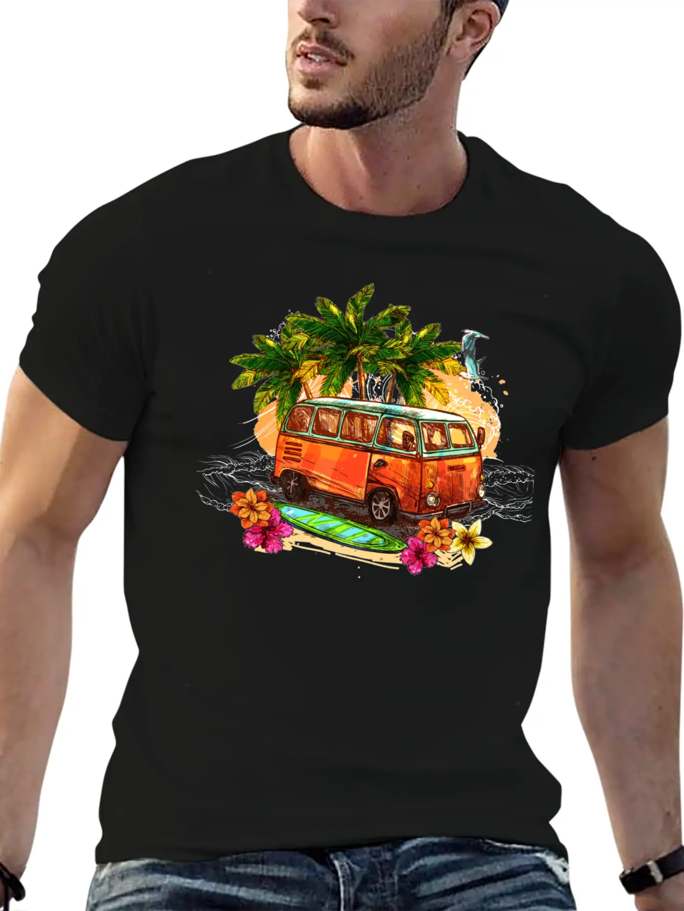 Beach Car Lightweight Cotton T-Shirt – Daily Comfort Graphic Shirt