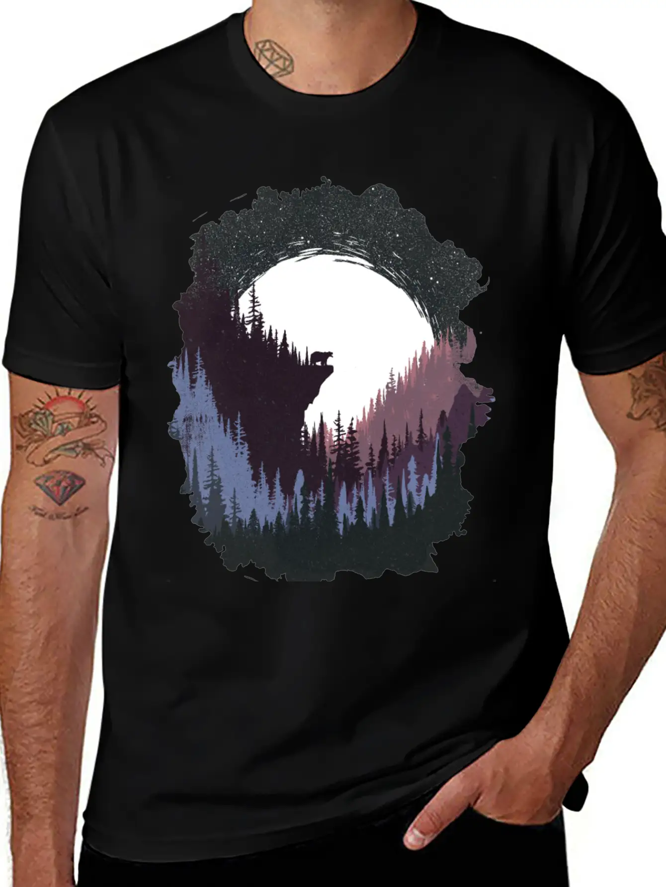 Bear And Moon Lightweight Cotton T-Shirt – Daily Comfort Graphic Shirt
