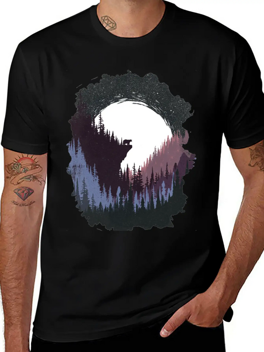 Bear And Moon Lightweight Cotton T-Shirt – Daily Comfort Graphic Shirt