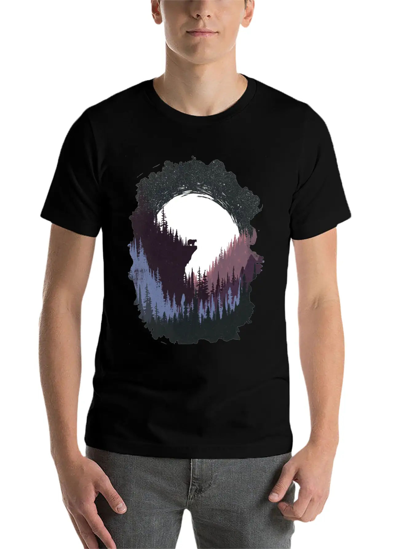 Bear And Moon Lightweight Cotton T-Shirt – Daily Comfort Graphic Shirt