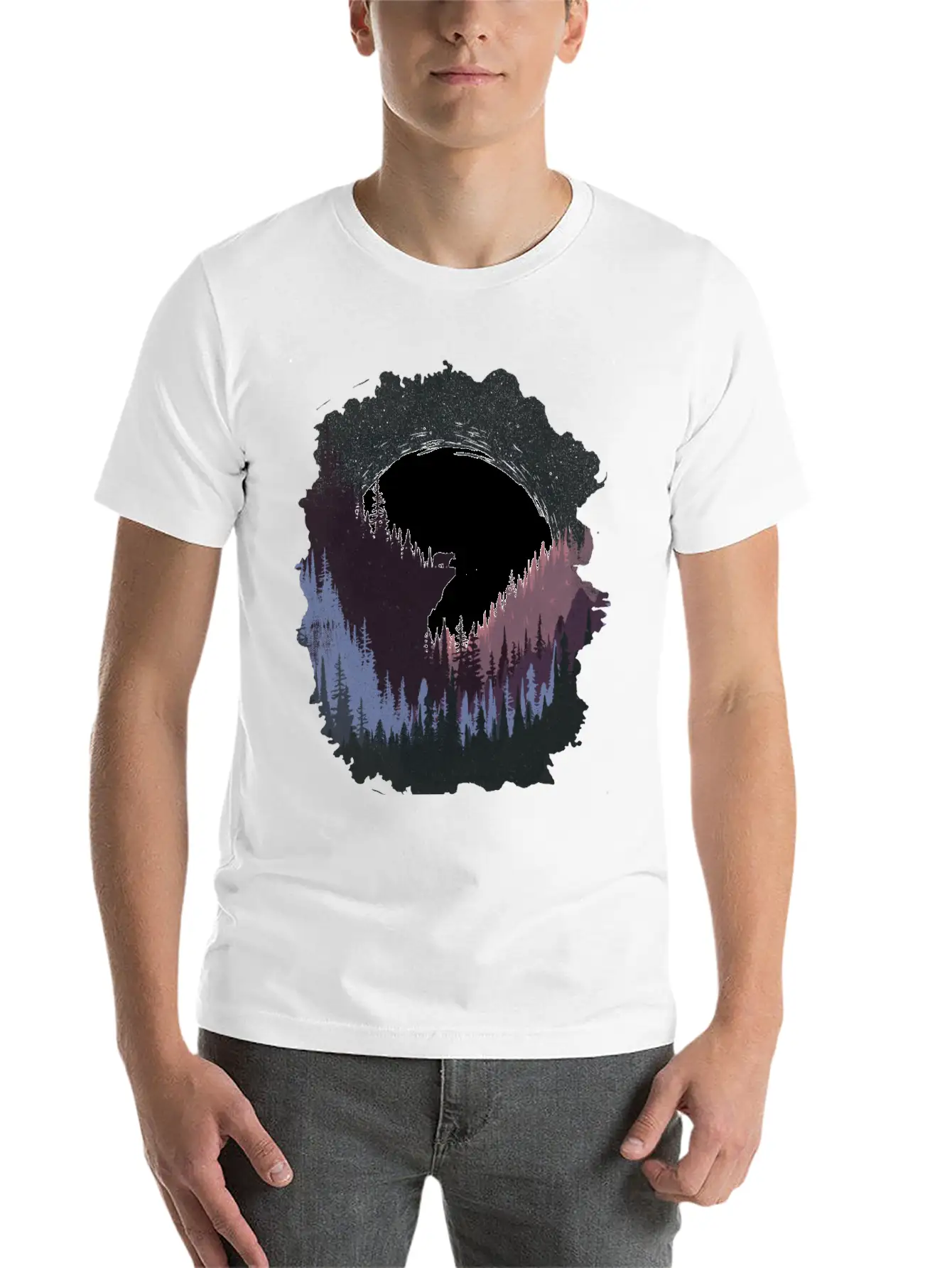 Bear And Moon Lightweight Cotton T-Shirt – Daily Comfort Graphic Shirt