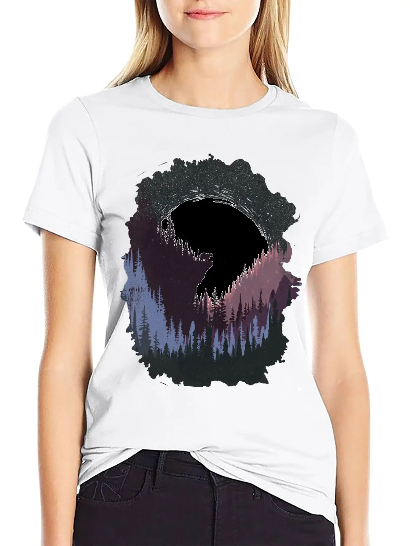 Bear And Moon Lightweight Cotton T-Shirt – Daily Comfort Graphic Shirt