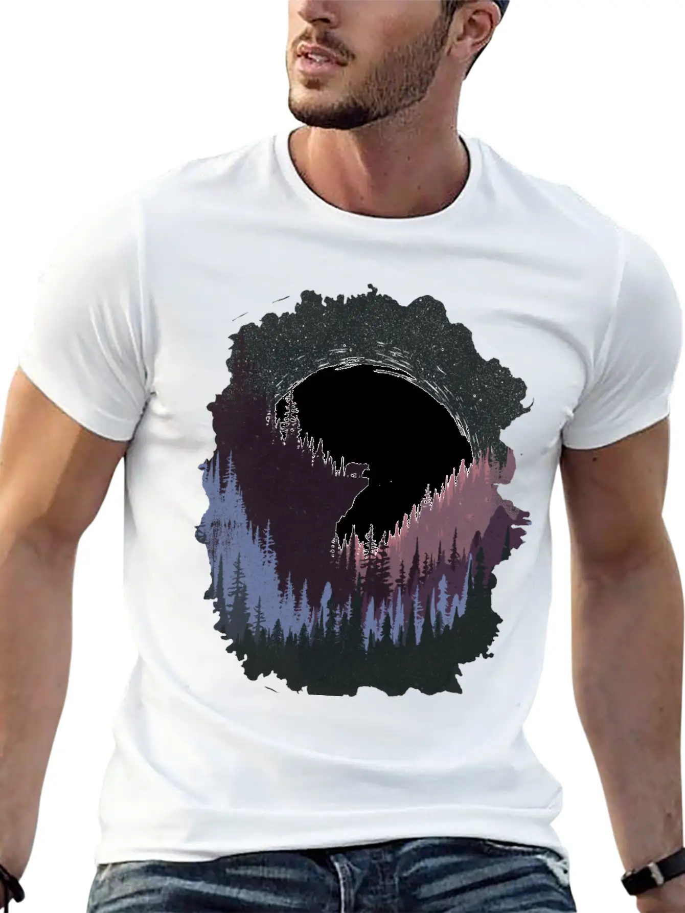 Bear And Moon Lightweight Cotton T-Shirt – Daily Comfort Graphic Shirt