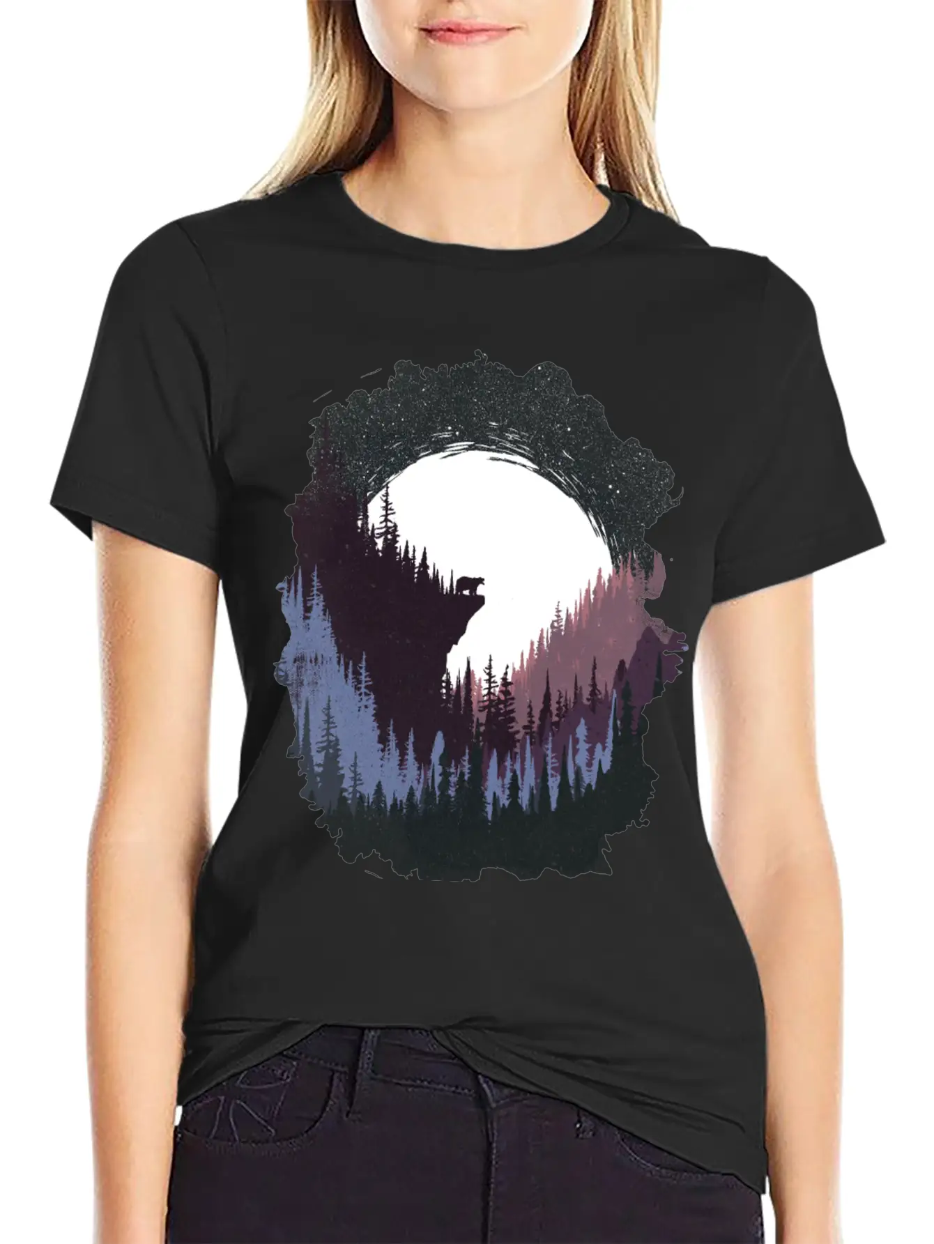 Bear And Moon Lightweight Cotton T-Shirt – Daily Comfort Graphic Shirt