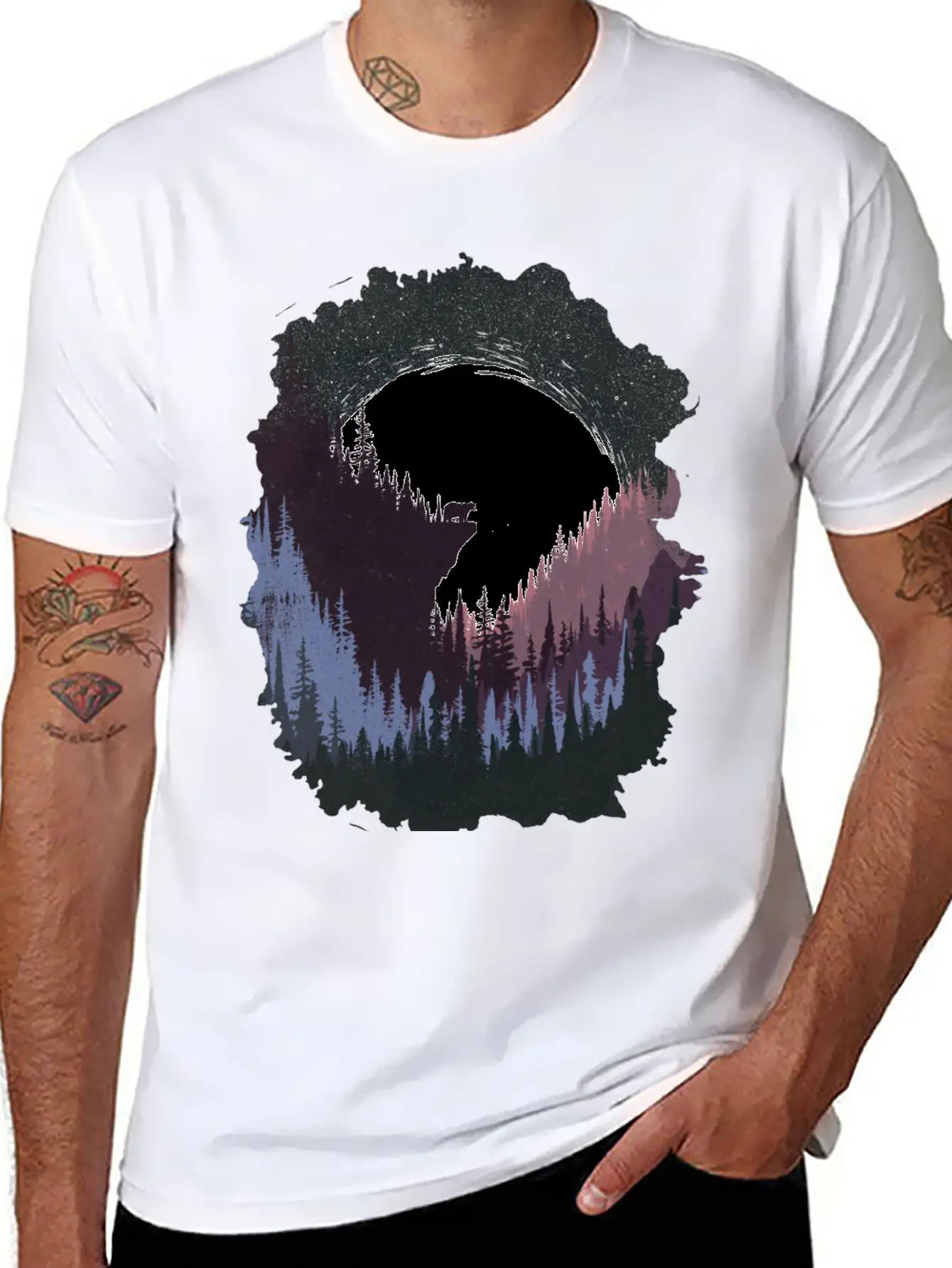 Bear And Moon Lightweight Cotton T-Shirt – Daily Comfort Graphic Shirt