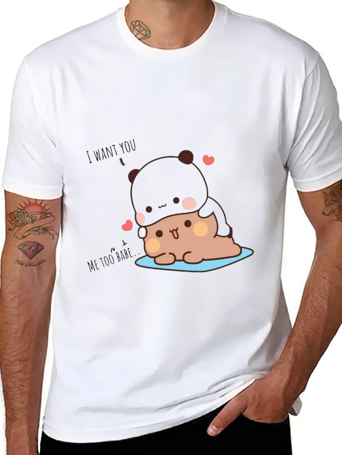 Bear And Panda Couple Quote Lightweight Cotton T-Shirt – Daily Comfort Graphic Shirt