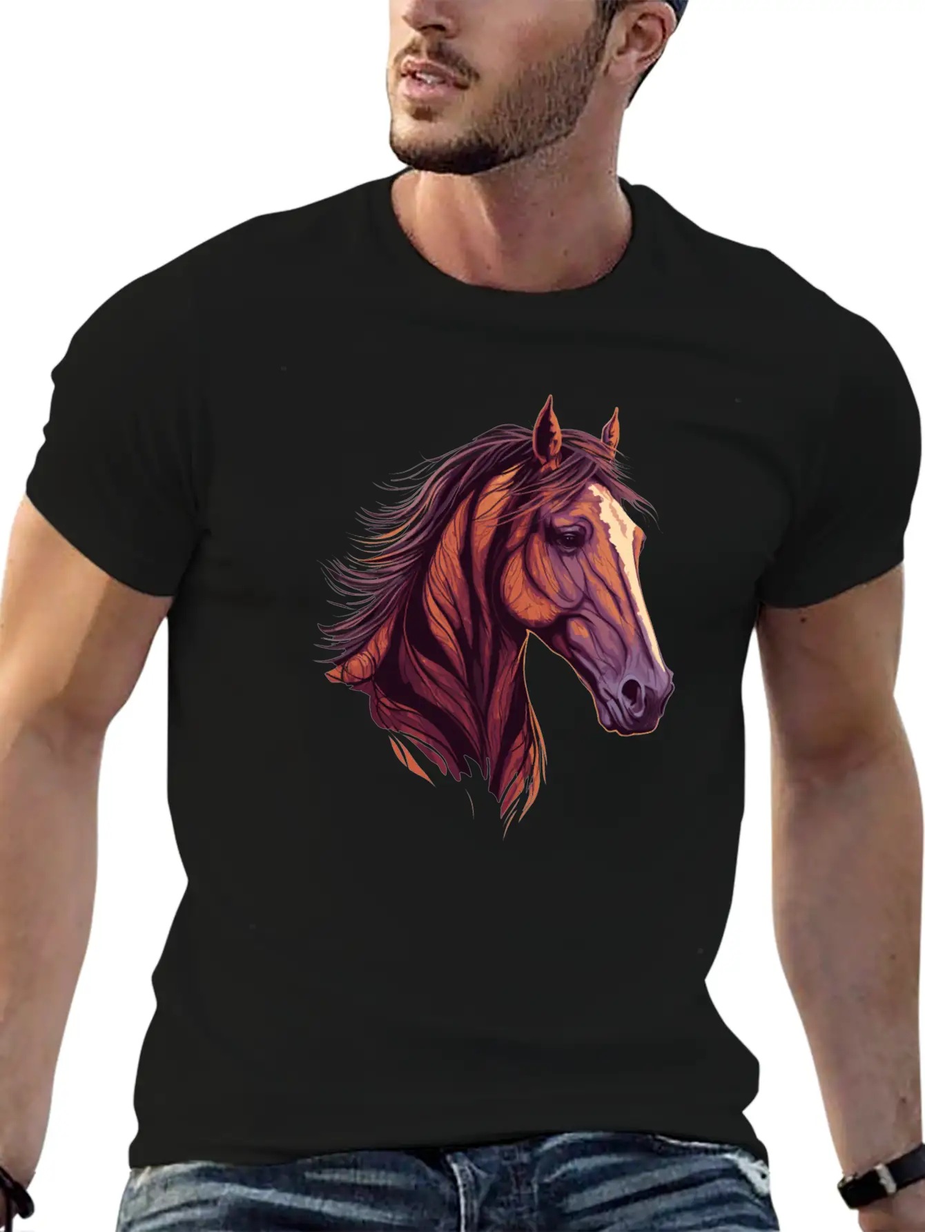 Beautiful Head Of Horse Lightweight Cotton T-Shirt – Daily Comfort Graphic Shirt