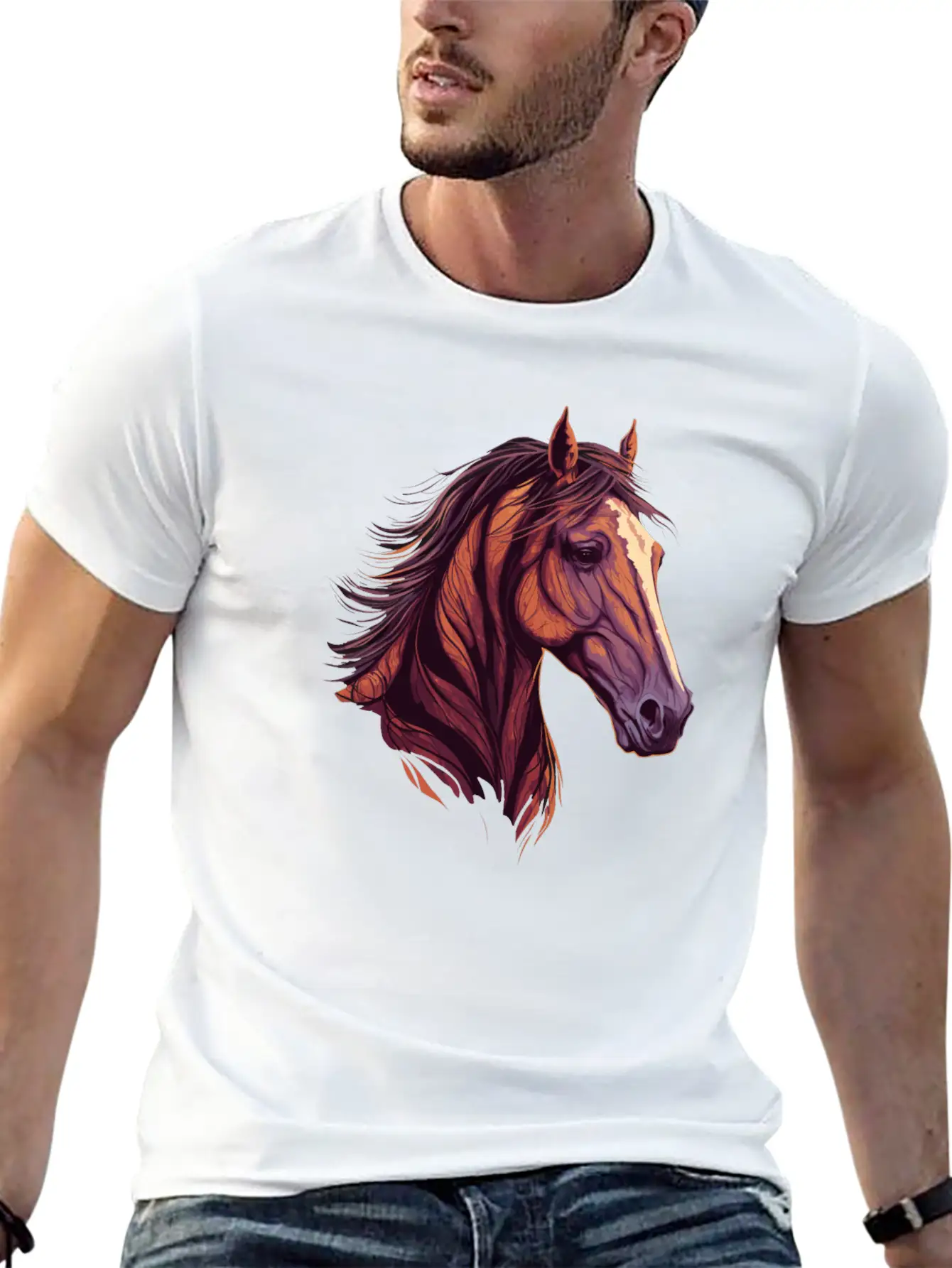 Beautiful Head Of Horse Lightweight Cotton T-Shirt – Daily Comfort Graphic Shirt