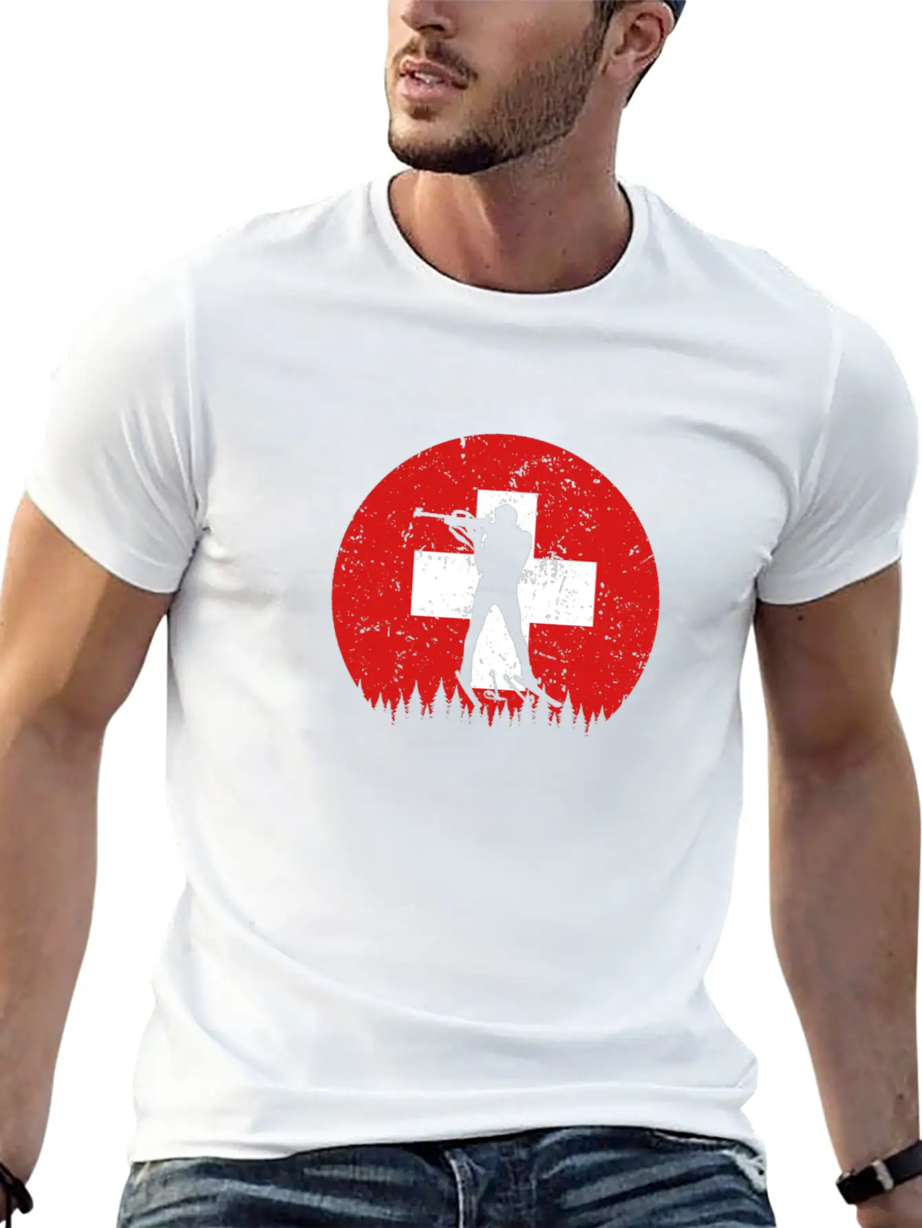 Biathlon Gift For Winter Sports Fans Switzerland Lightweight Cotton T-Shirt – Daily Comfort Graphic Shirt