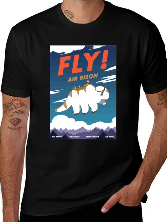 Bison Airline Poster Fly Air Bison Lightweight Cotton T-Shirt – Daily Comfort Graphic Shirt