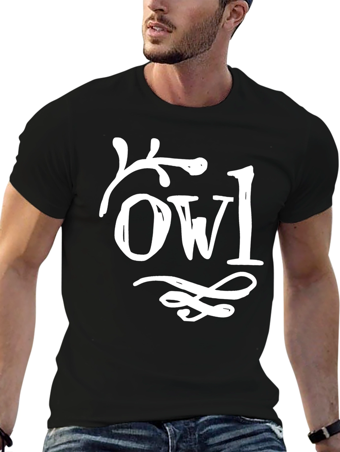 Unique Owl Graphic Black Cotton T-Shirt