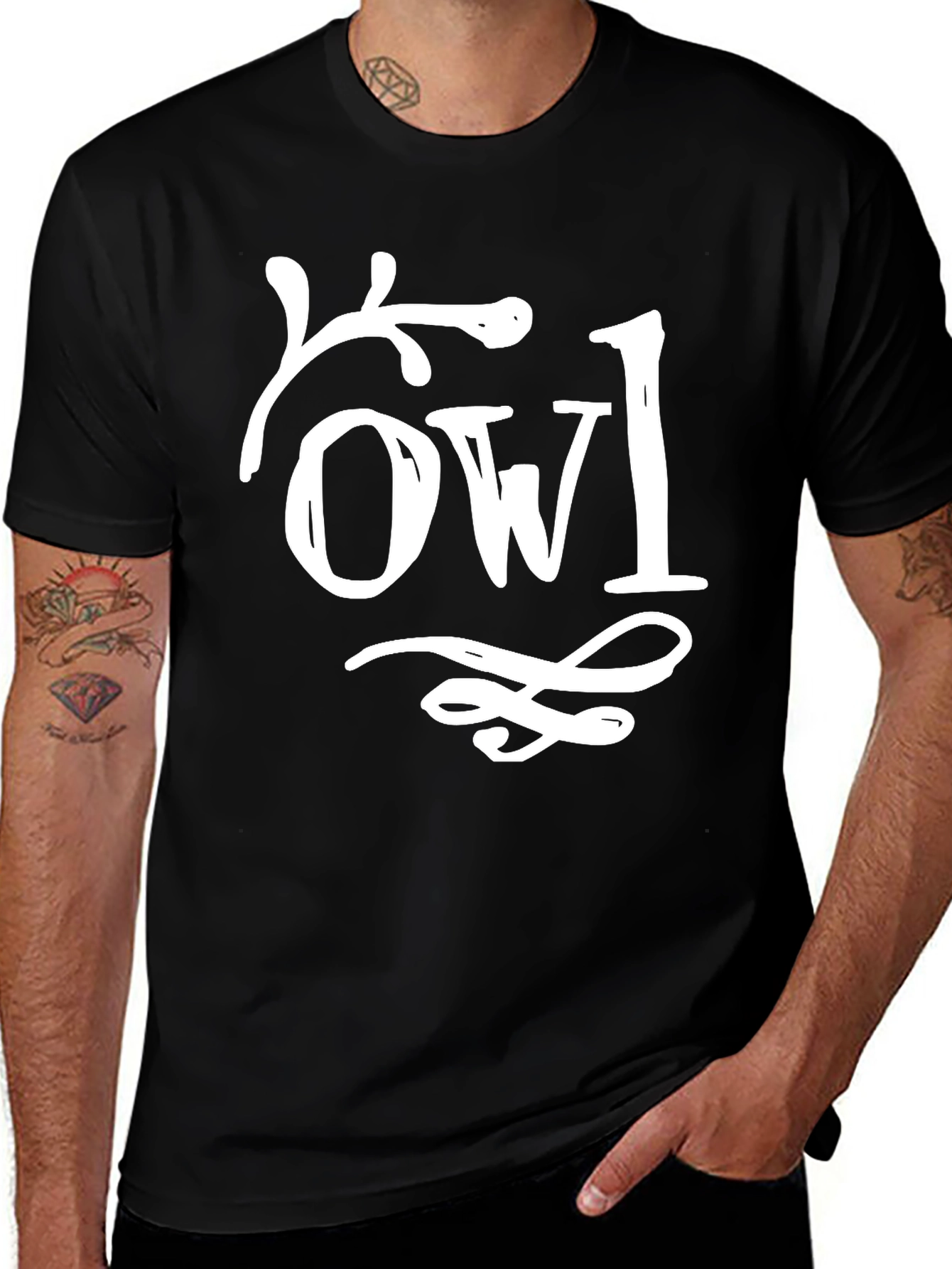 Unique Owl Graphic Black Cotton T-Shirt