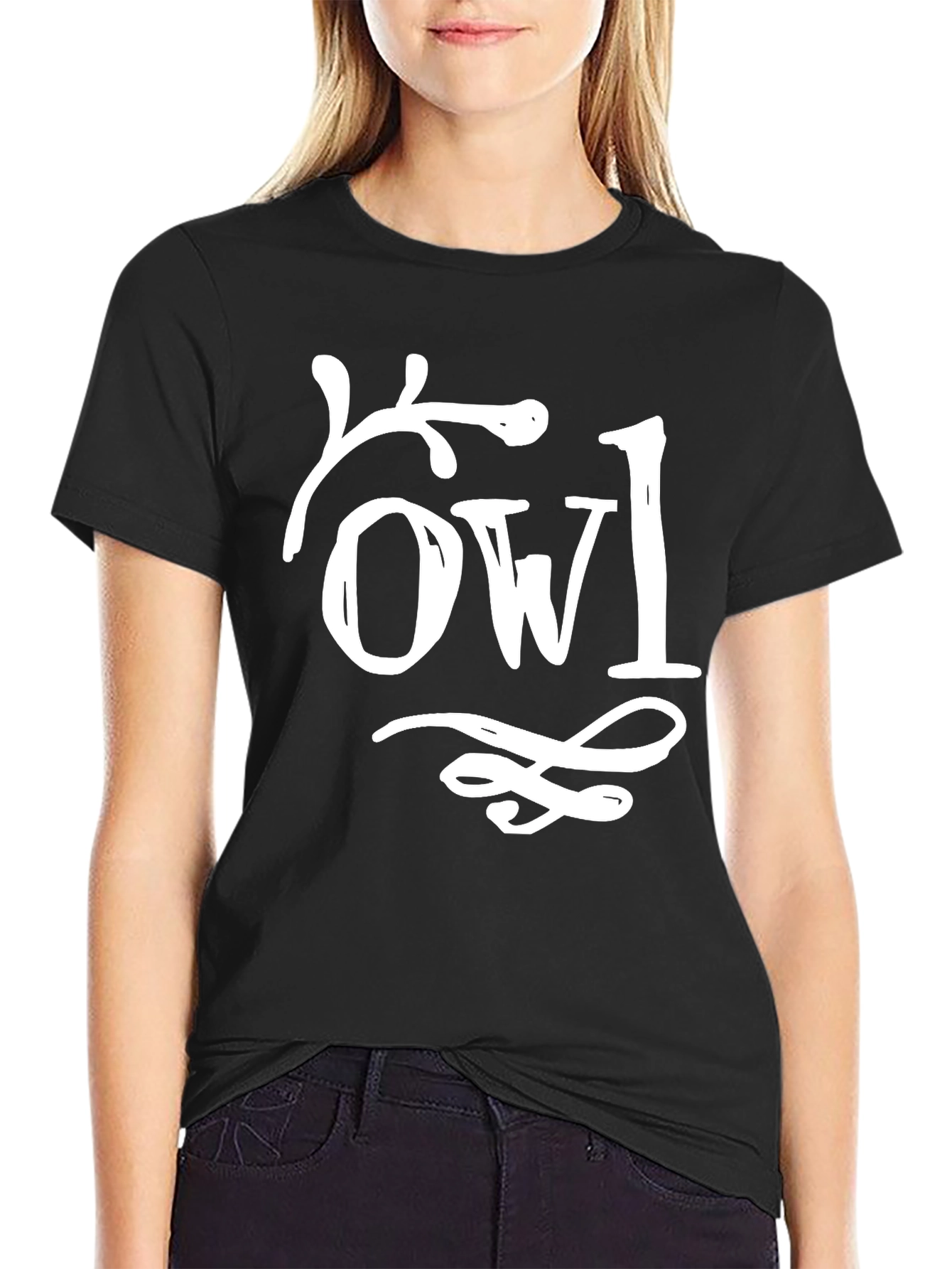 Unique Owl Graphic Black Cotton T-Shirt