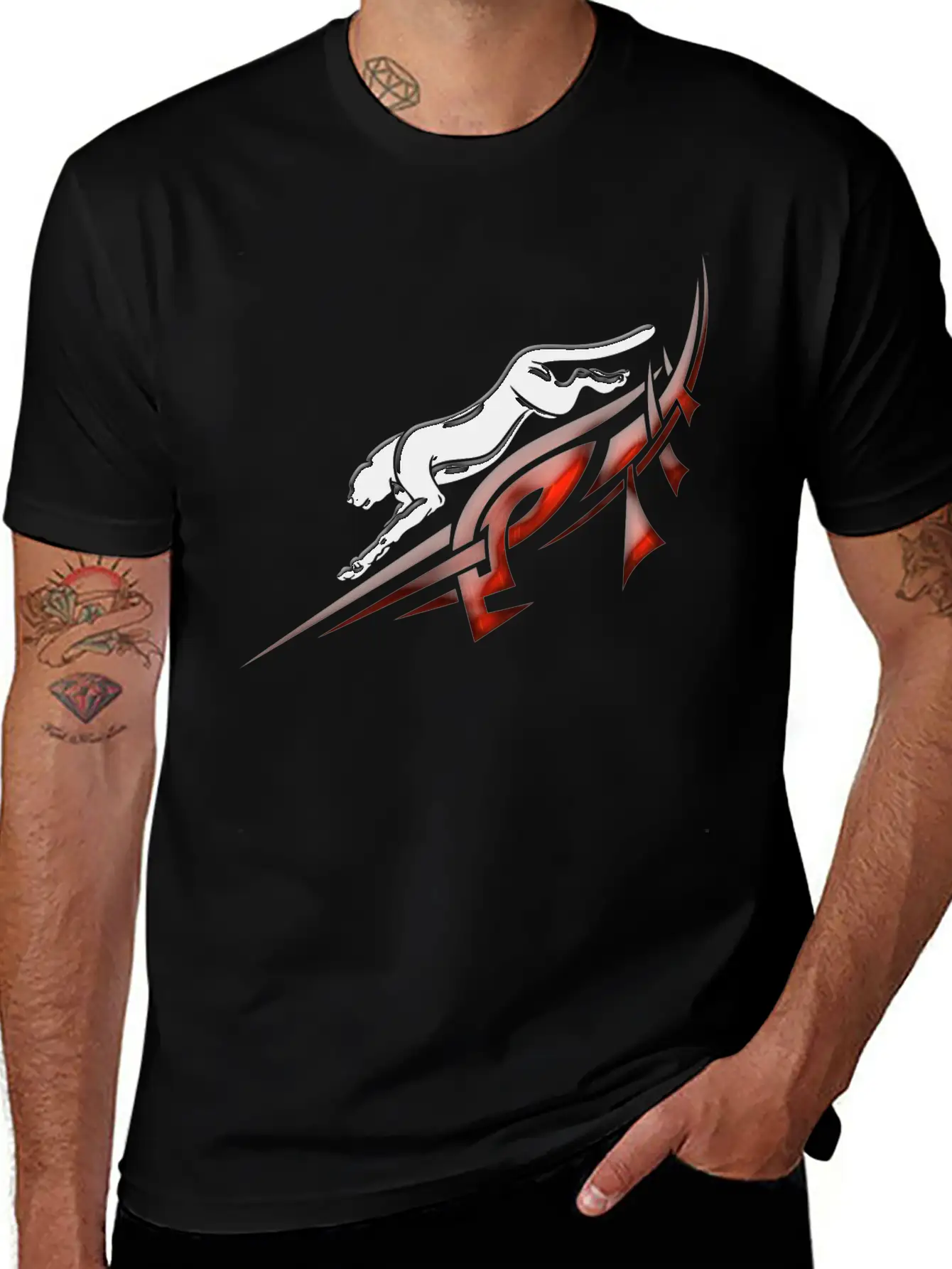Black Panther With Red Tribal Tattoo Lightweight Cotton T-Shirt – Daily Comfort Graphic Shirt