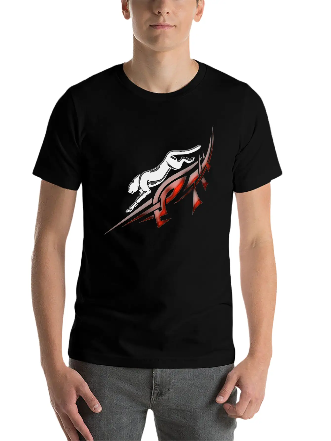 Black Panther With Red Tribal Tattoo Lightweight Cotton T-Shirt – Daily Comfort Graphic Shirt