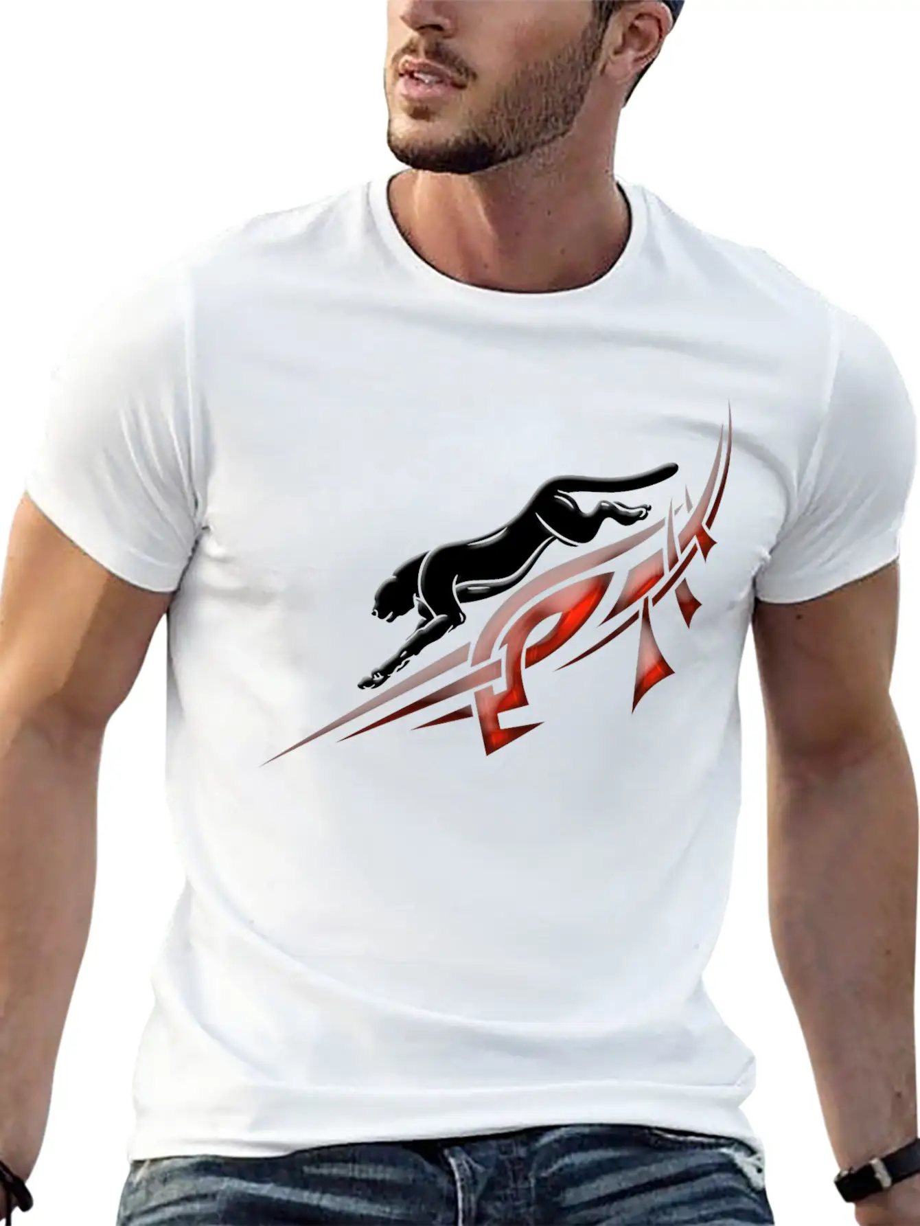 Black Panther With Red Tribal Tattoo Lightweight Cotton T-Shirt – Daily Comfort Graphic Shirt