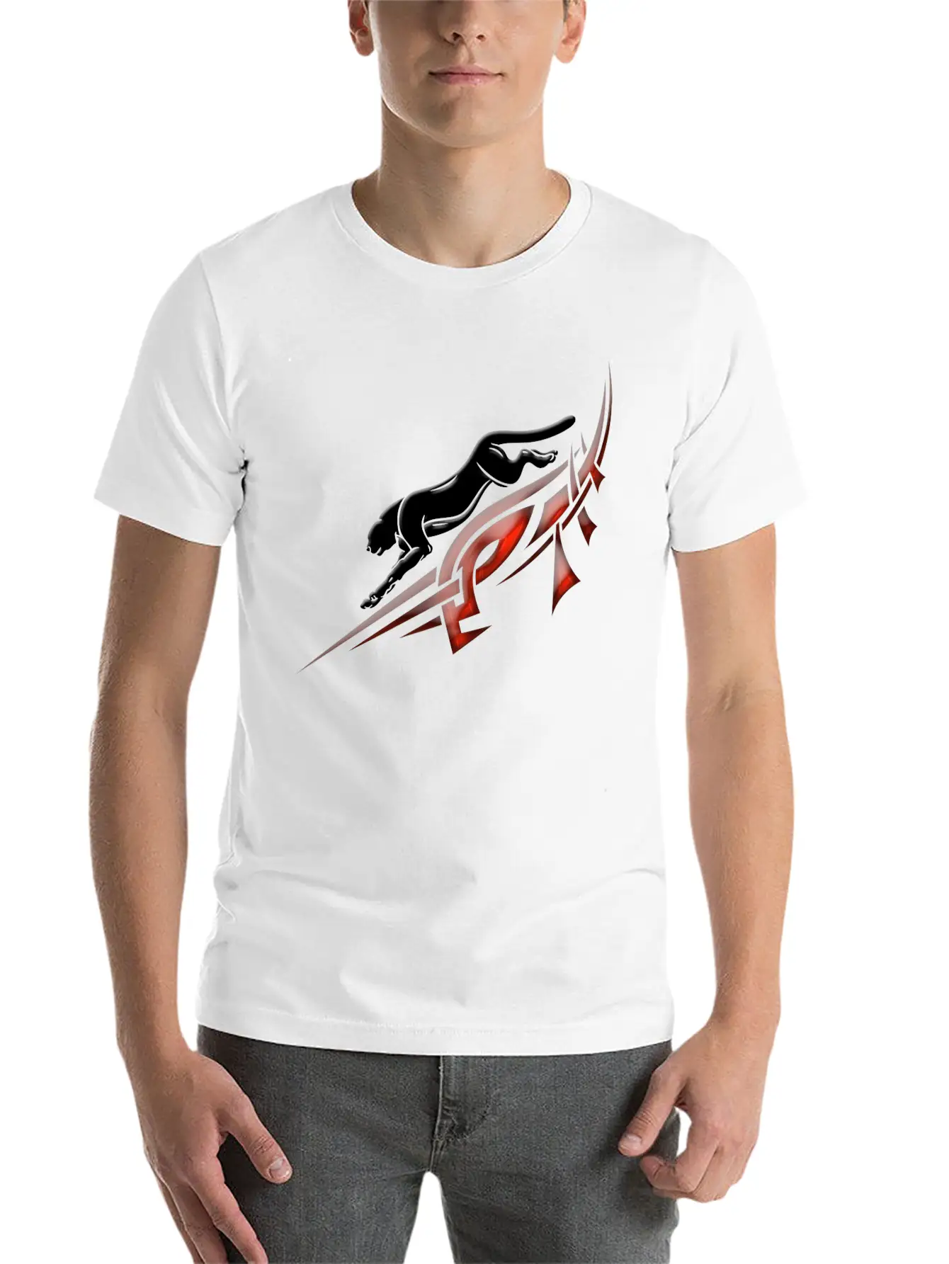 Black Panther With Red Tribal Tattoo Lightweight Cotton T-Shirt – Daily Comfort Graphic Shirt