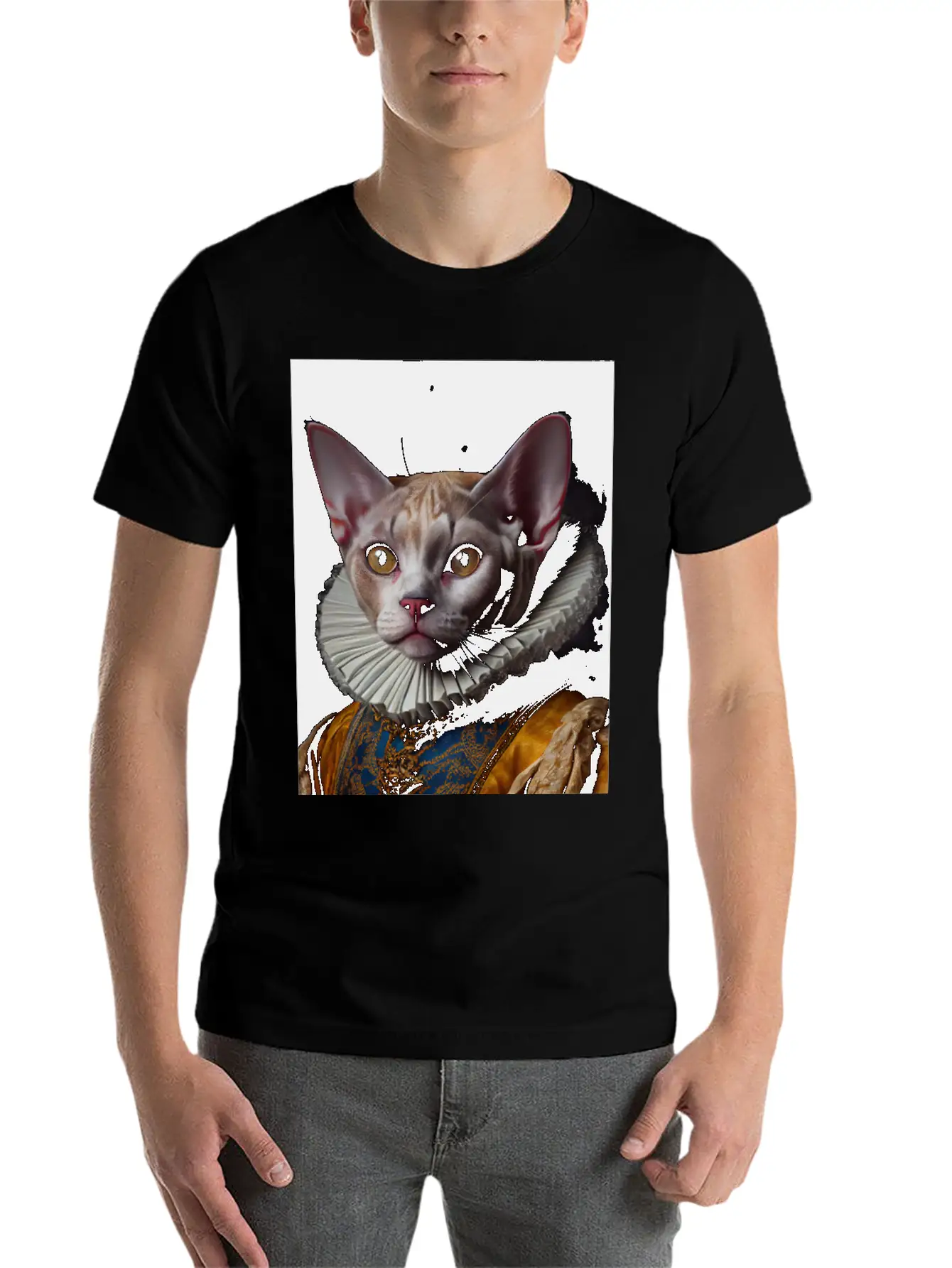 Black Queen Devon Rex Cat Breed Portrait Royal Ren Lightweight Cotton T-Shirt – Daily Comfort Graphic Shirt