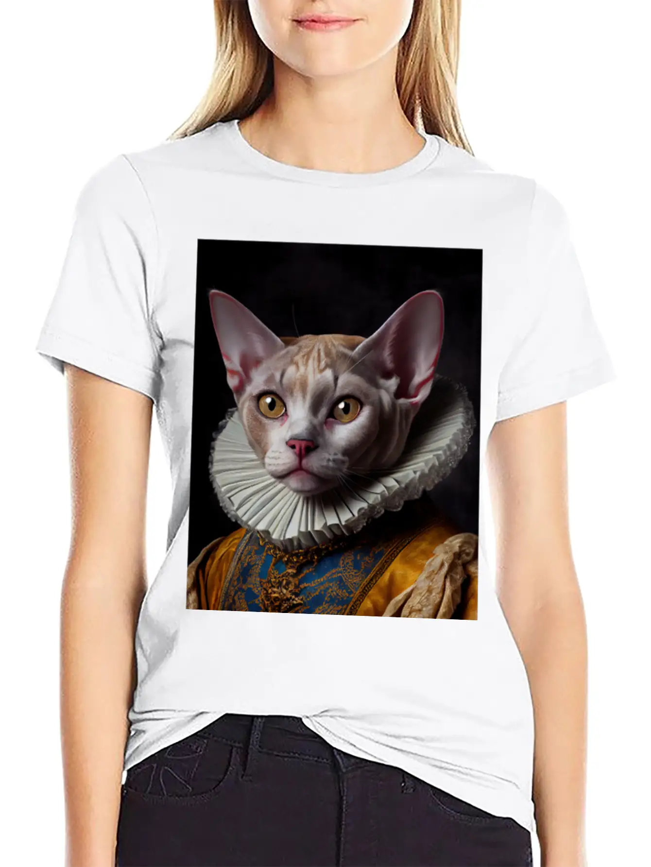 Black Queen Devon Rex Cat Breed Portrait Royal Ren Lightweight Cotton T-Shirt – Daily Comfort Graphic Shirt