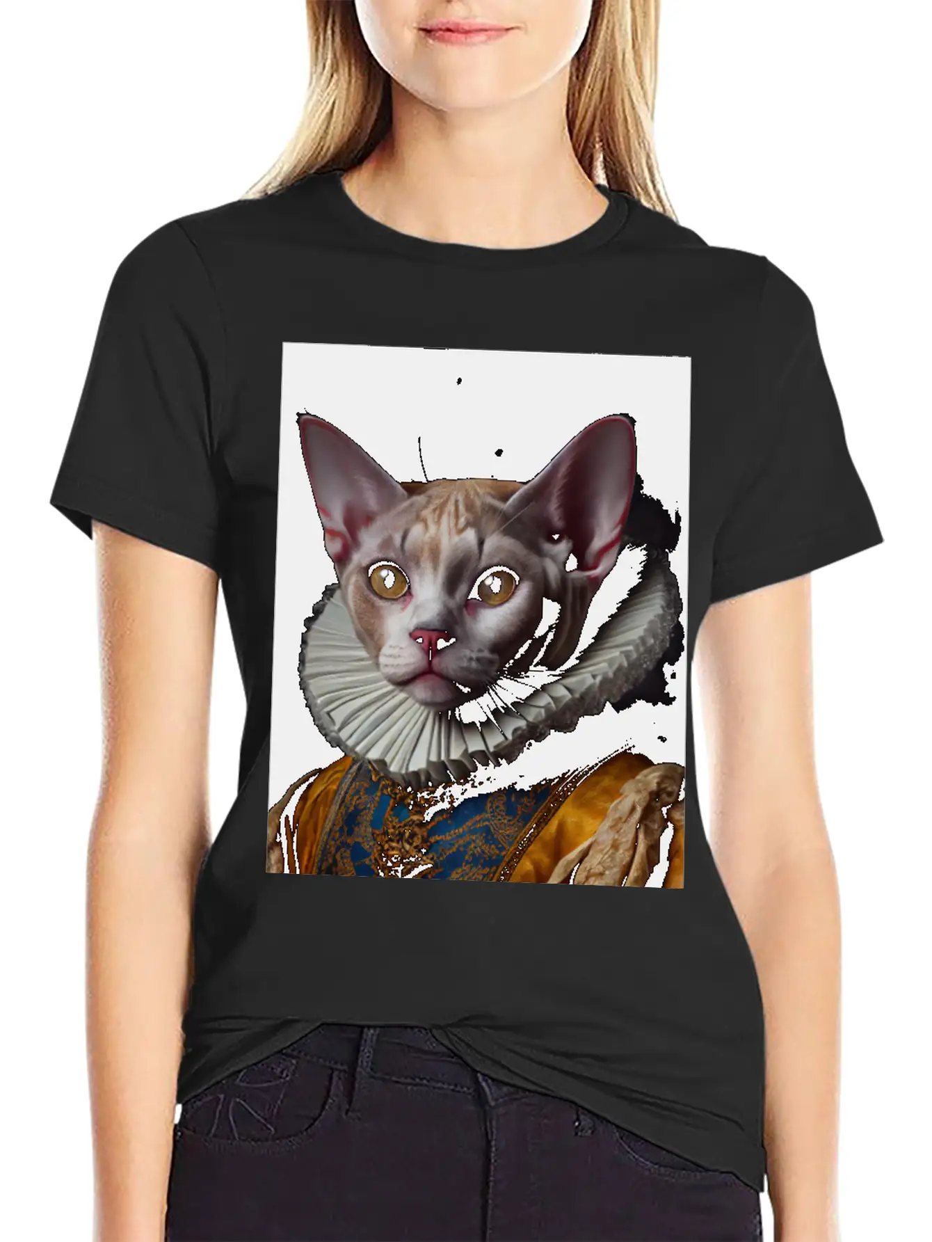 Black Queen Devon Rex Cat Breed Portrait Royal Ren Lightweight Cotton T-Shirt – Daily Comfort Graphic Shirt