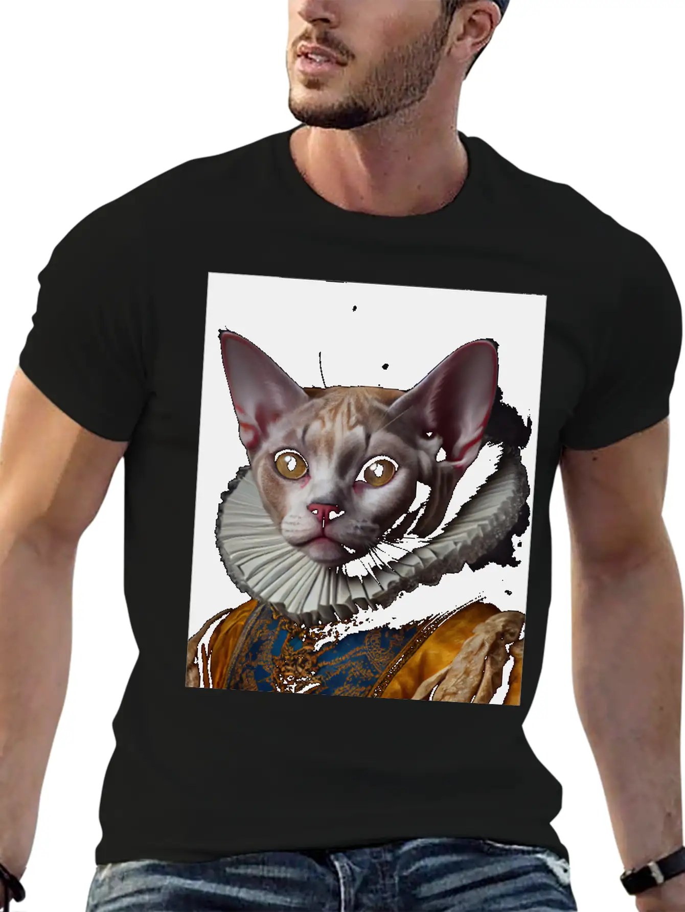 Black Queen Devon Rex Cat Breed Portrait Royal Ren Lightweight Cotton T-Shirt – Daily Comfort Graphic Shirt