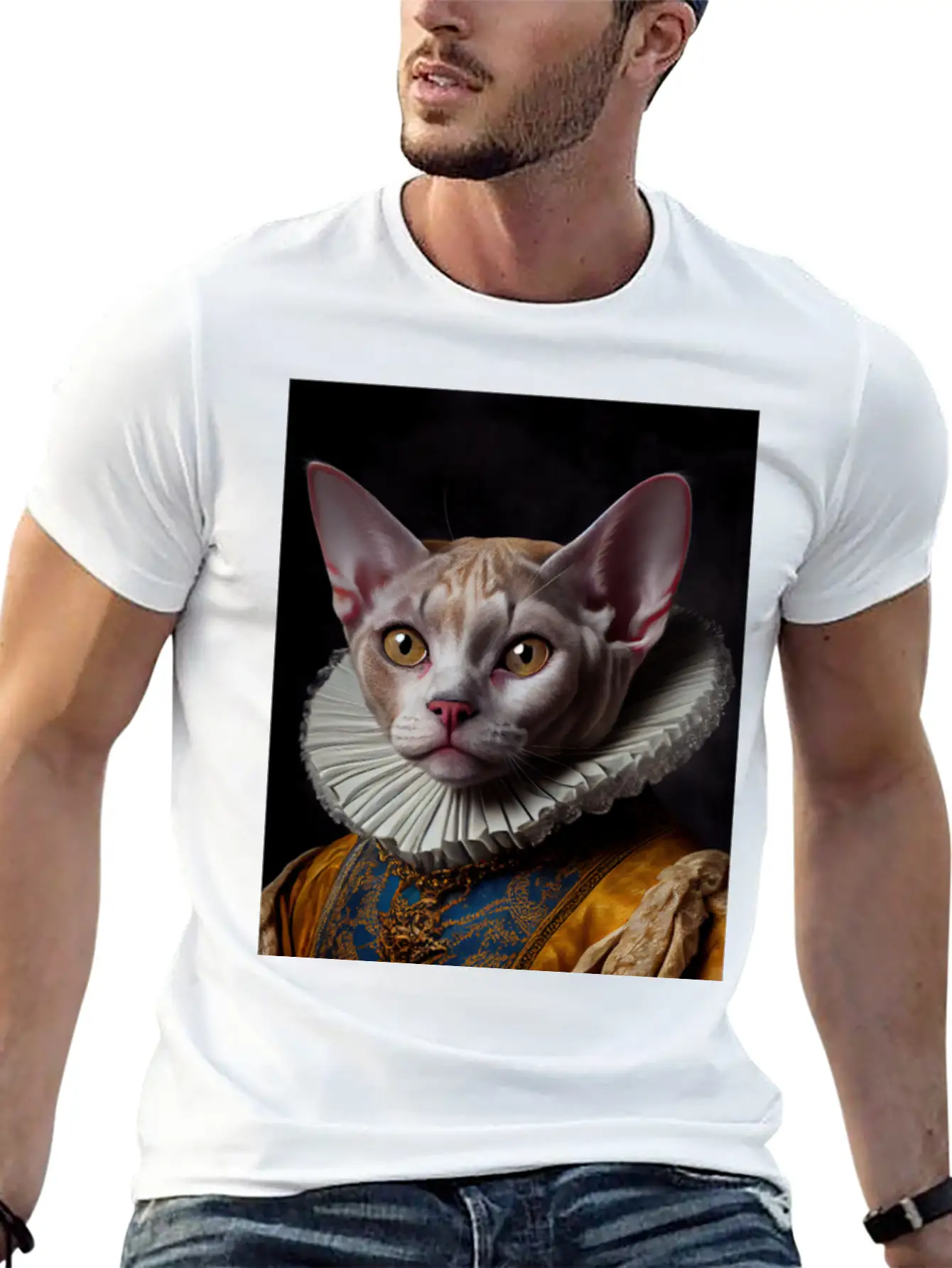 Black Queen Devon Rex Cat Breed Portrait Royal Ren Lightweight Cotton T-Shirt – Daily Comfort Graphic Shirt