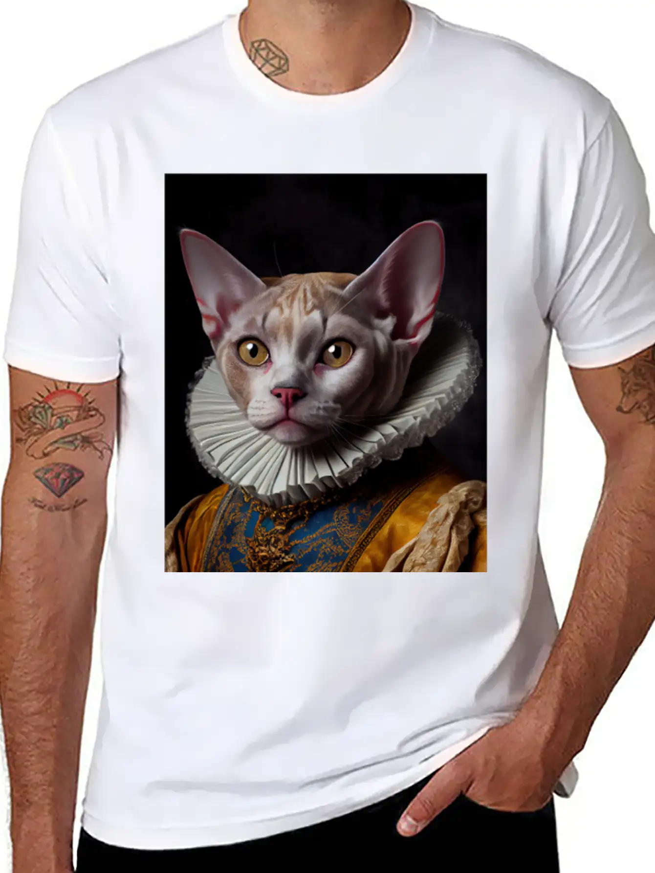 Black Queen Devon Rex Cat Breed Portrait Royal Ren Lightweight Cotton T-Shirt – Daily Comfort Graphic Shirt