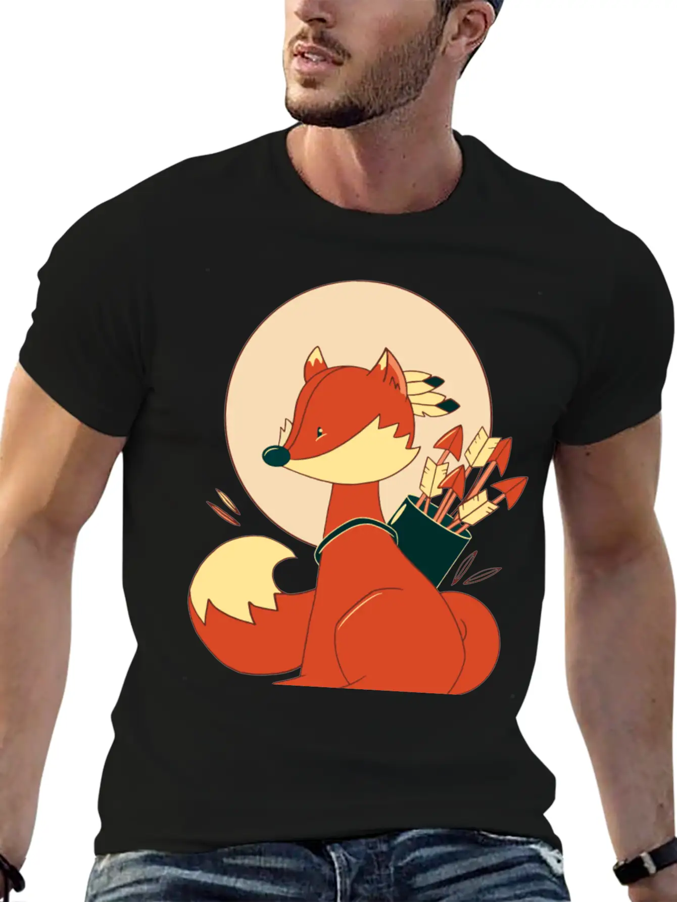 Boho Fox With Arrows And Feathers Lightweight Cotton T-Shirt – Daily Comfort Graphic Shirt