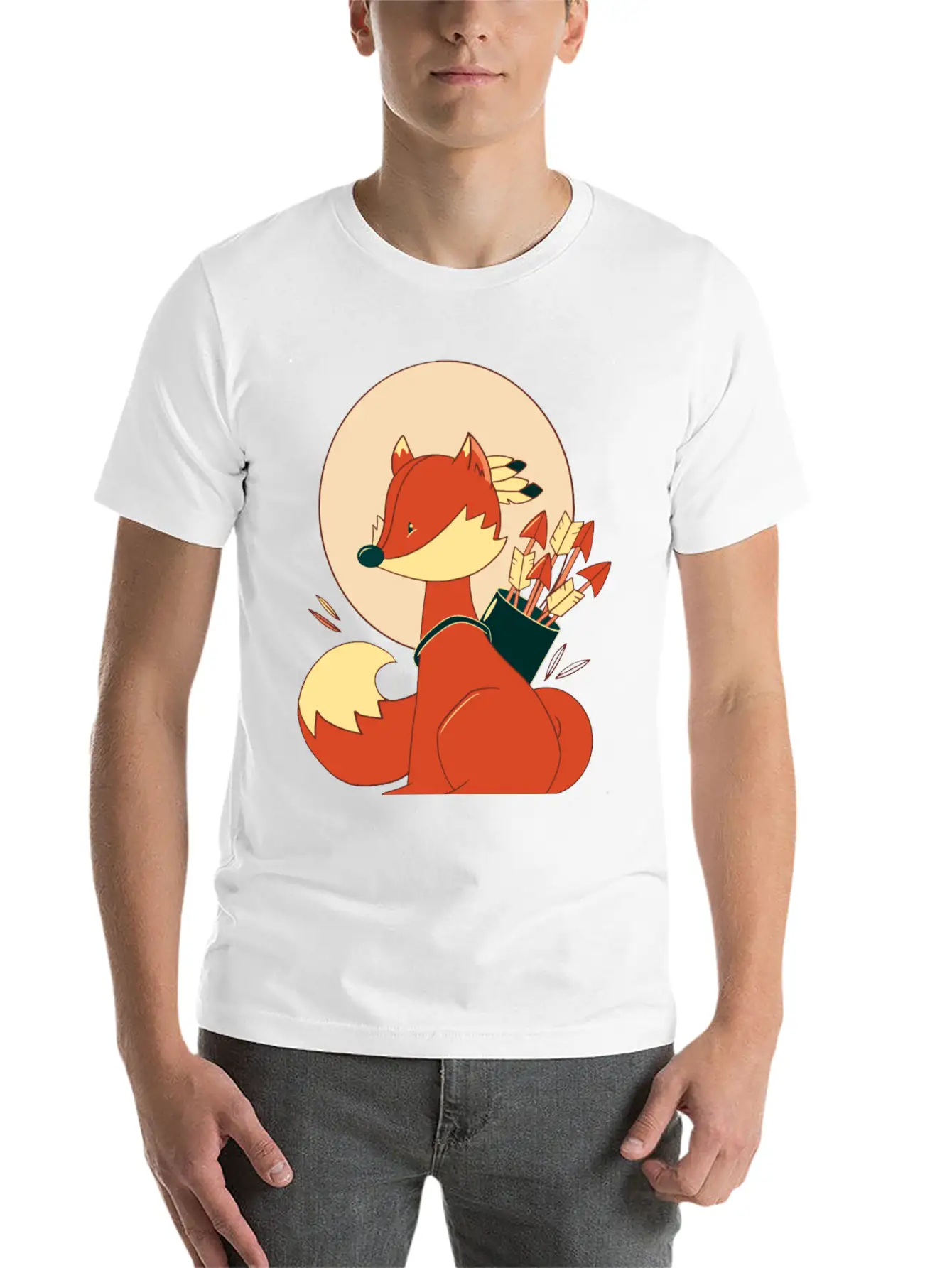 Boho Fox With Arrows And Feathers Lightweight Cotton T-Shirt – Daily Comfort Graphic Shirt