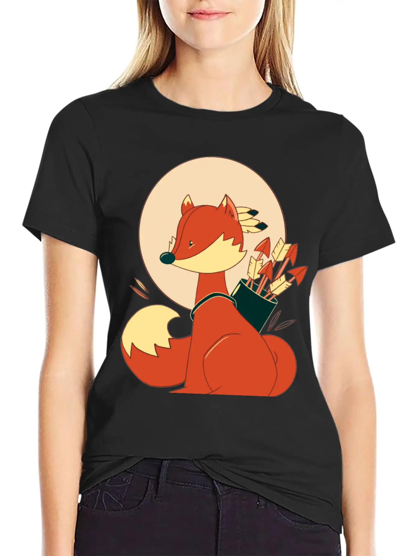 Boho Fox With Arrows And Feathers Lightweight Cotton T-Shirt – Daily Comfort Graphic Shirt