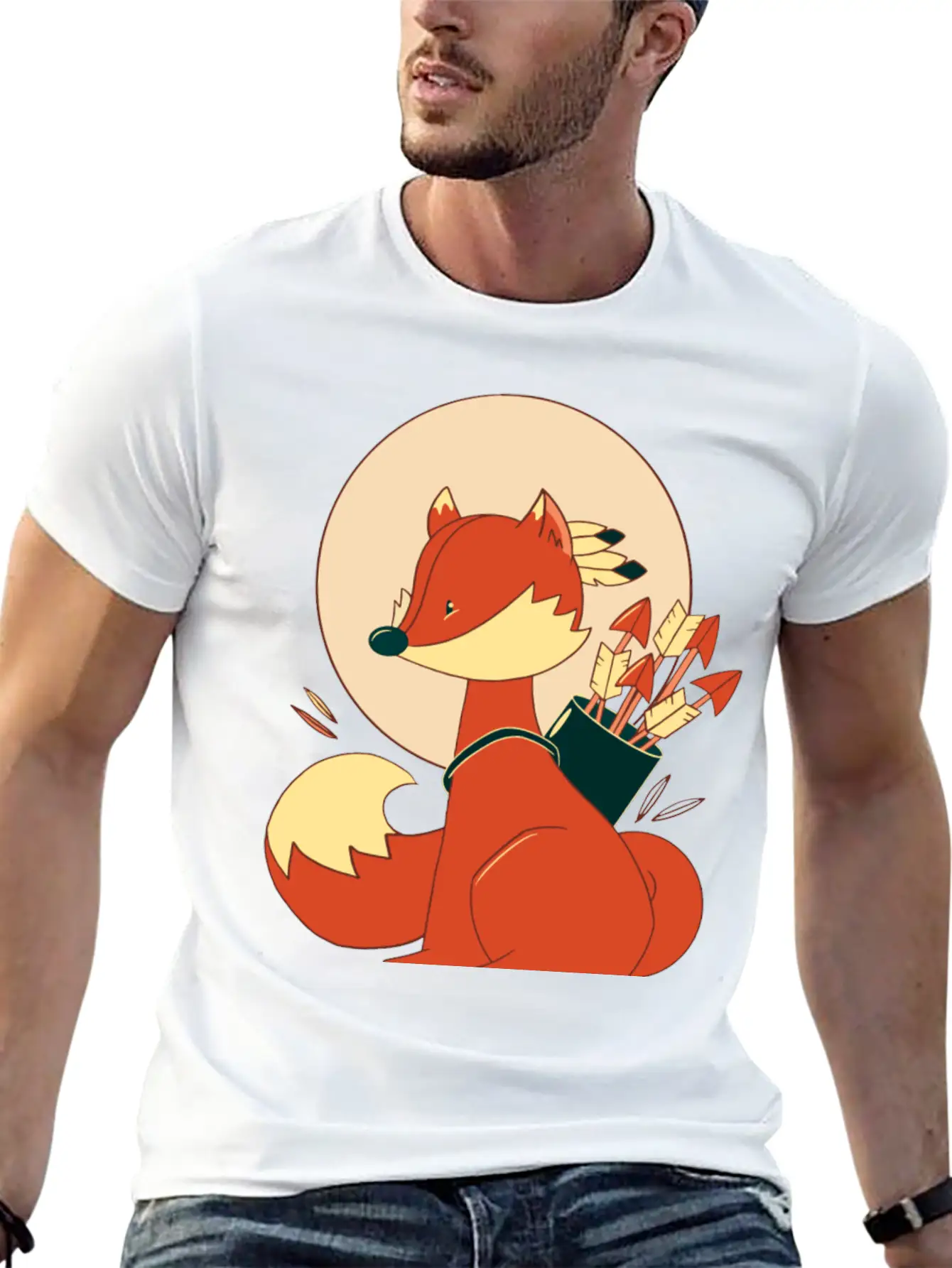 Boho Fox With Arrows And Feathers Lightweight Cotton T-Shirt – Daily Comfort Graphic Shirt