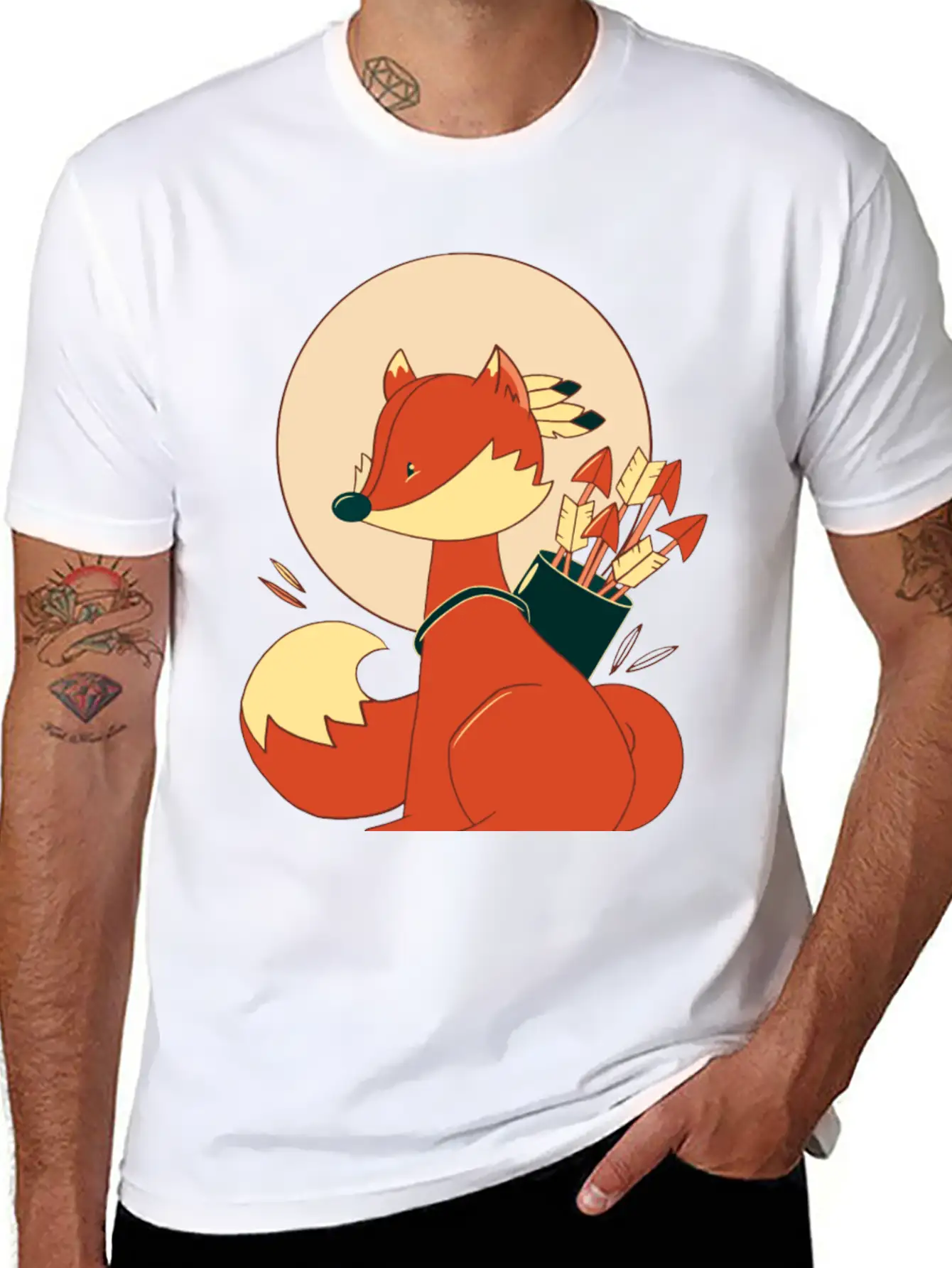 Boho Fox With Arrows And Feathers Lightweight Cotton T-Shirt – Daily Comfort Graphic Shirt