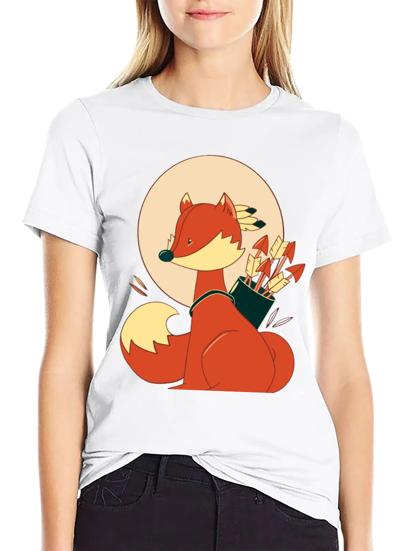 Boho Fox With Arrows And Feathers Lightweight Cotton T-Shirt – Daily Comfort Graphic Shirt