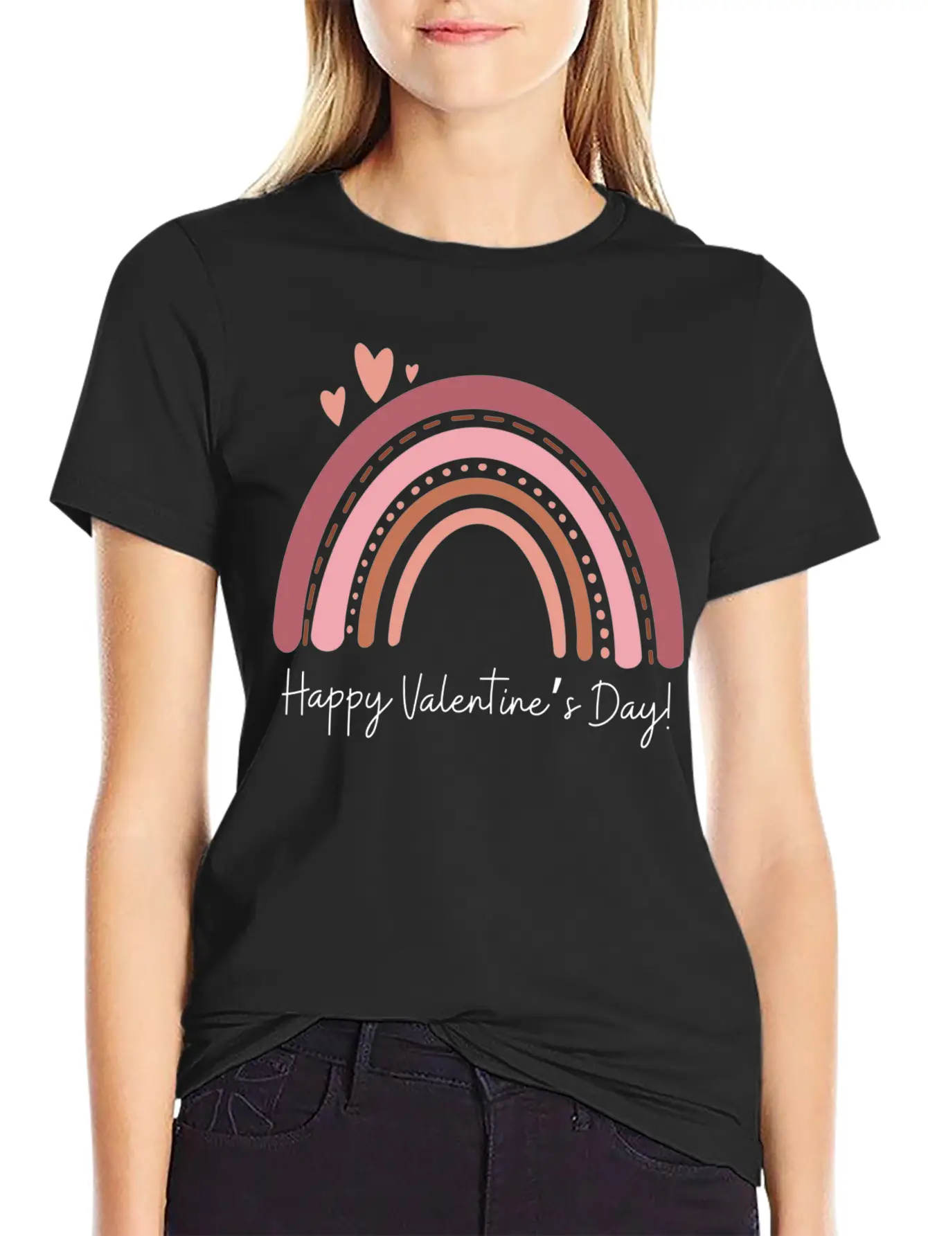 Boho Valentine’s Rainbow Lightweight Cotton T-Shirt – Daily Comfort Graphic Shirt