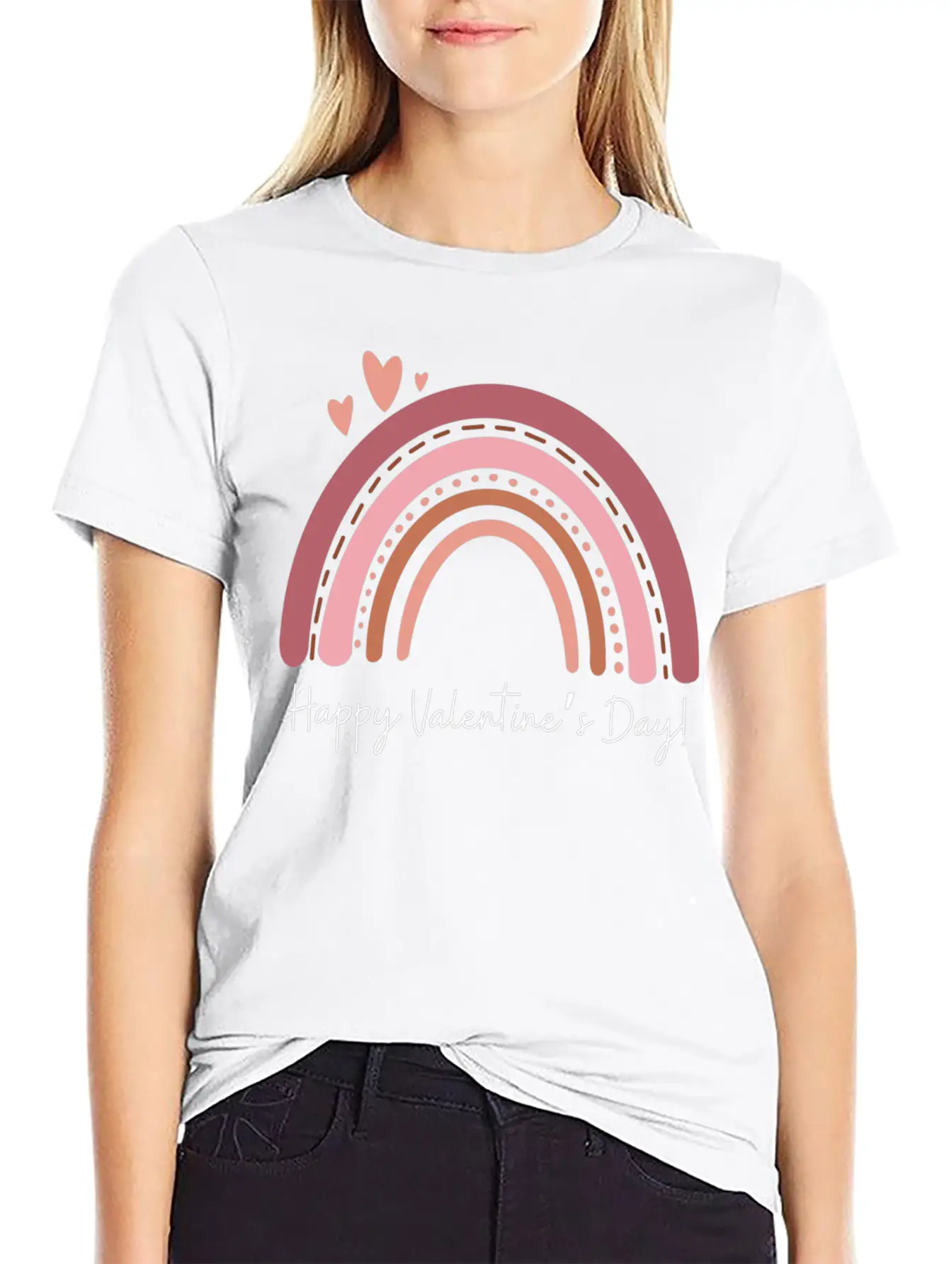 Boho Valentine’s Rainbow Lightweight Cotton T-Shirt – Daily Comfort Graphic Shirt