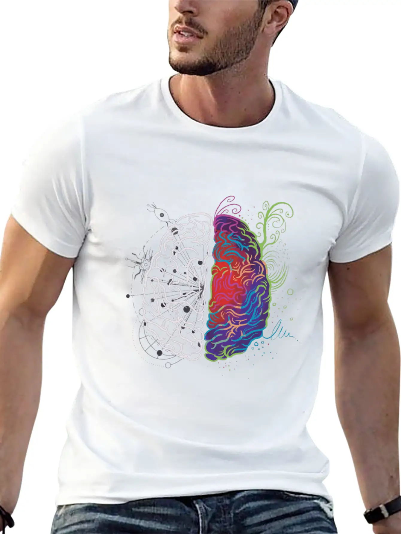 Brain Hemisphere Left And Right Brain Side Artist Lightweight Cotton T-Shirt – Daily Comfort Graphic Shirt