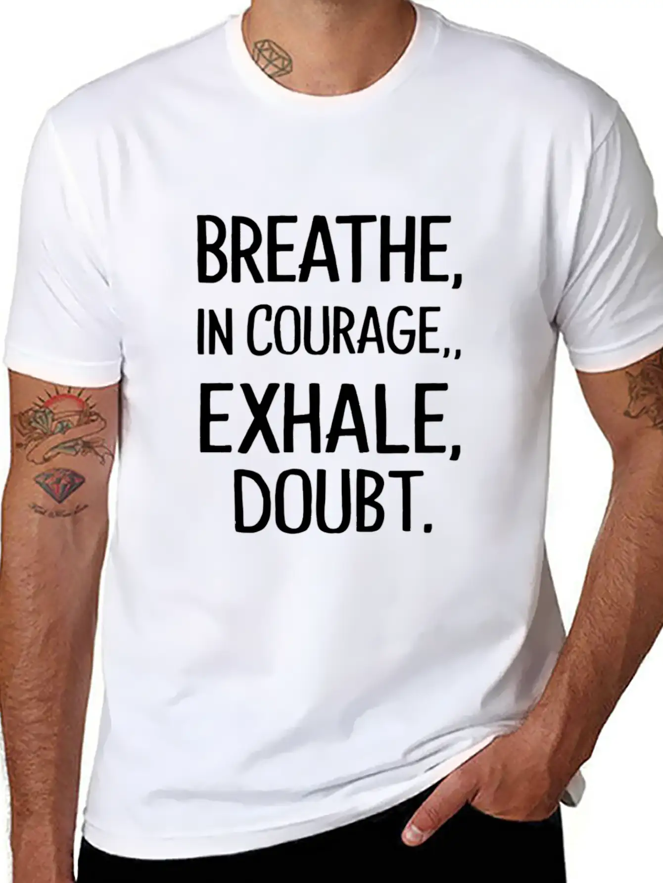 Breathe In Courage Exhale Doubt Lightweight Cotton T-Shirt – Daily Comfort Graphic Shirt
